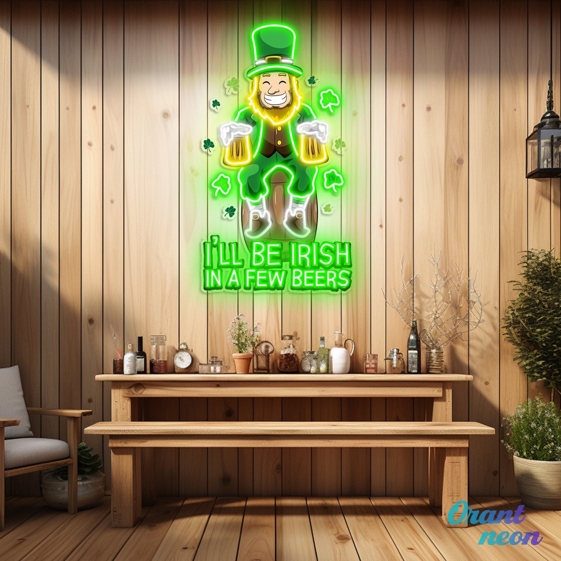 Patrick's Day Irish Goblin Drinking Beer Led Neon Acrylic Artwork