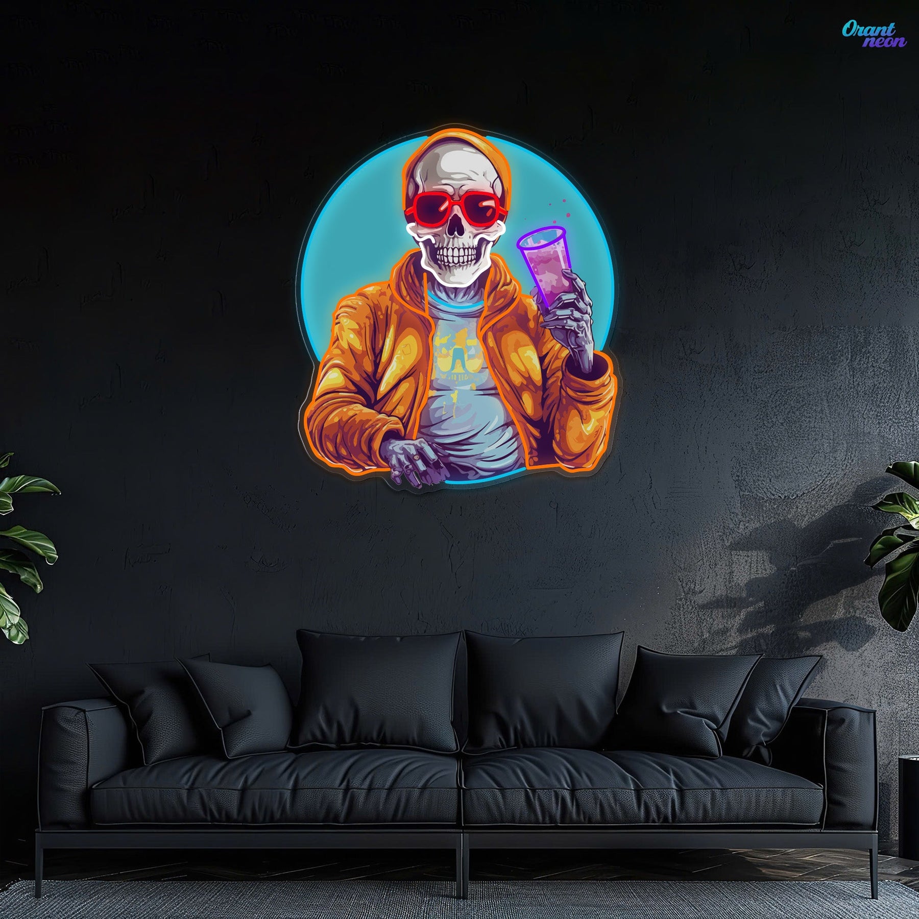 Drunken Skull Holding Beer Cup Neon Sign Light Artwork