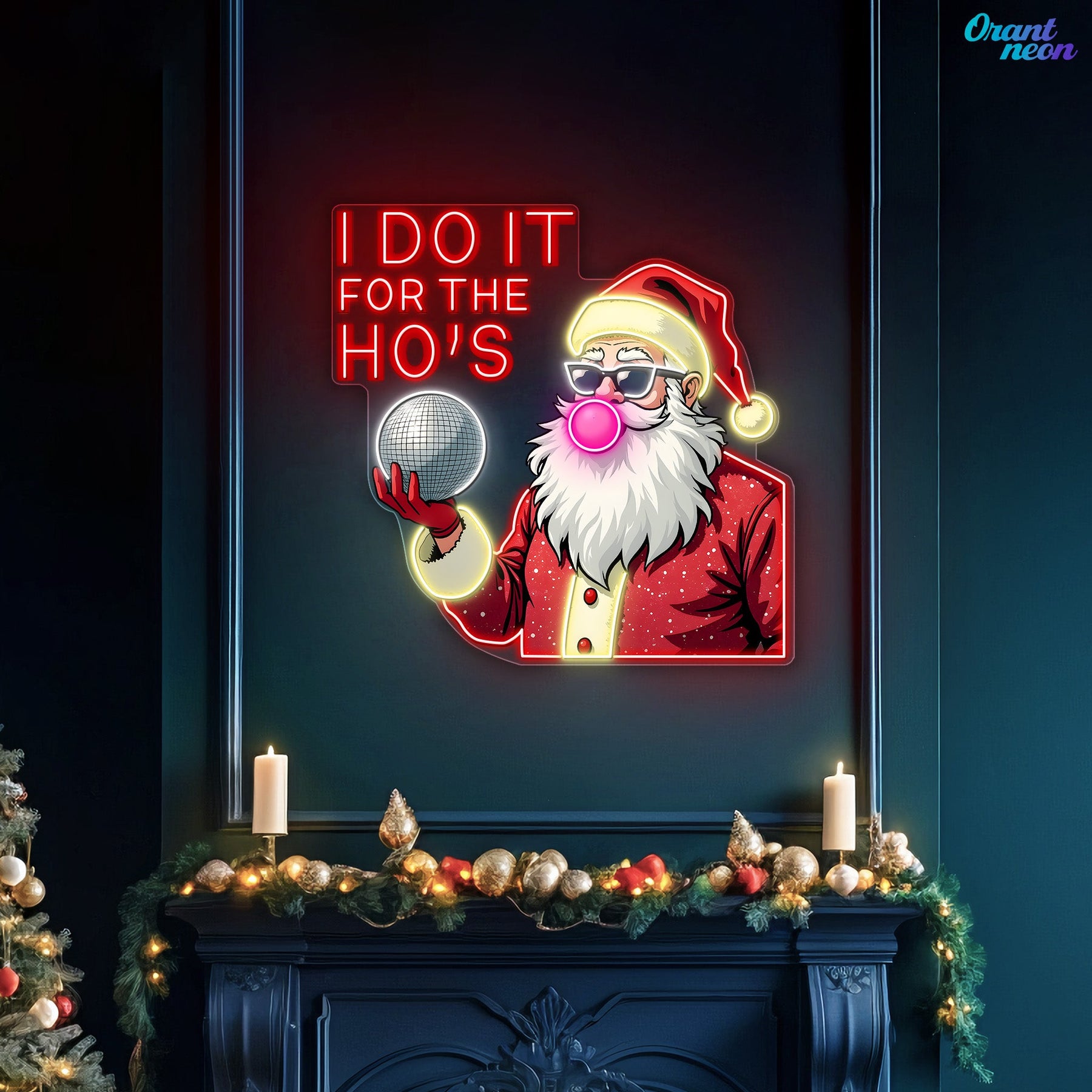 Santa Claus Chewing Gum Christmas Decoration Neon Sign Light Artwork