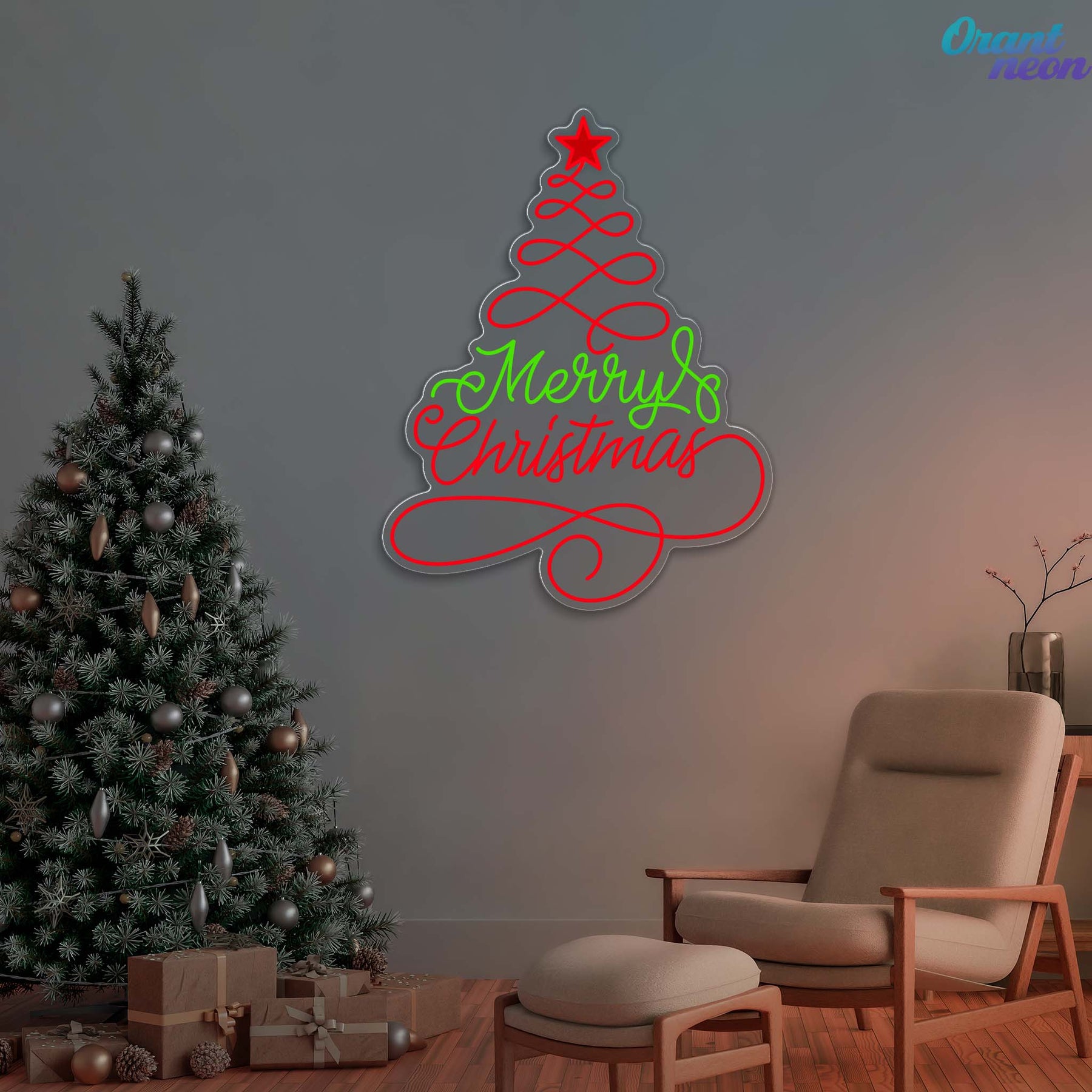 Santa's Glow: A Textual Christmas Tree Neon Sign Light Artwork