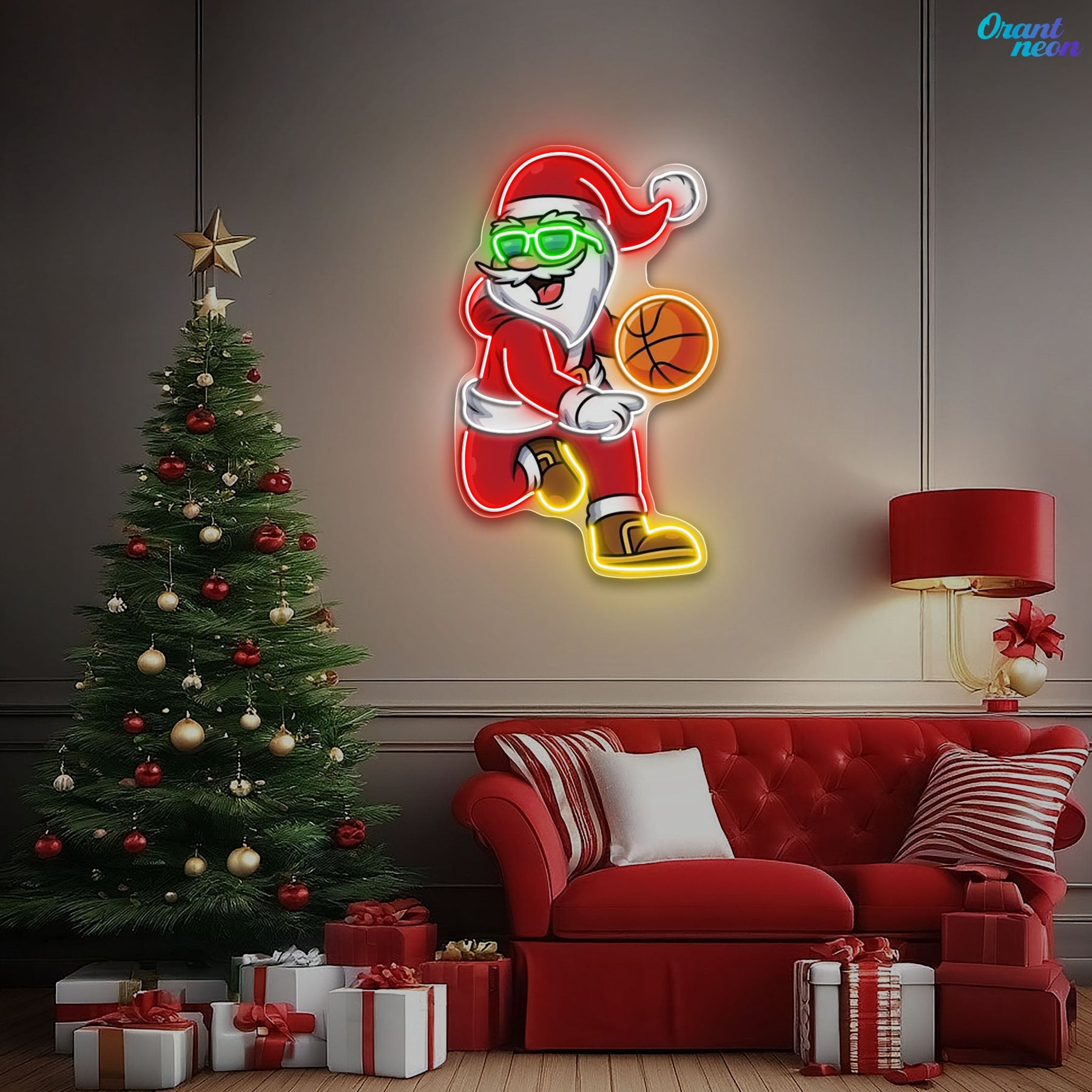 Basketball Bliss with Santa Claus Neon Sign Light Artwork