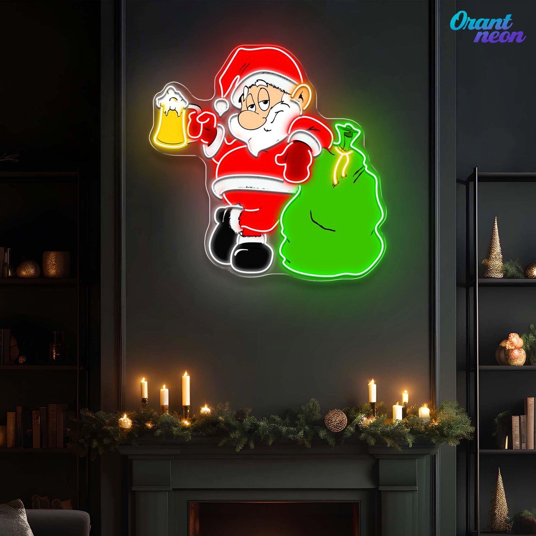 Cheers with Santa: Beer & Gifts Neon Sign Light Artwork