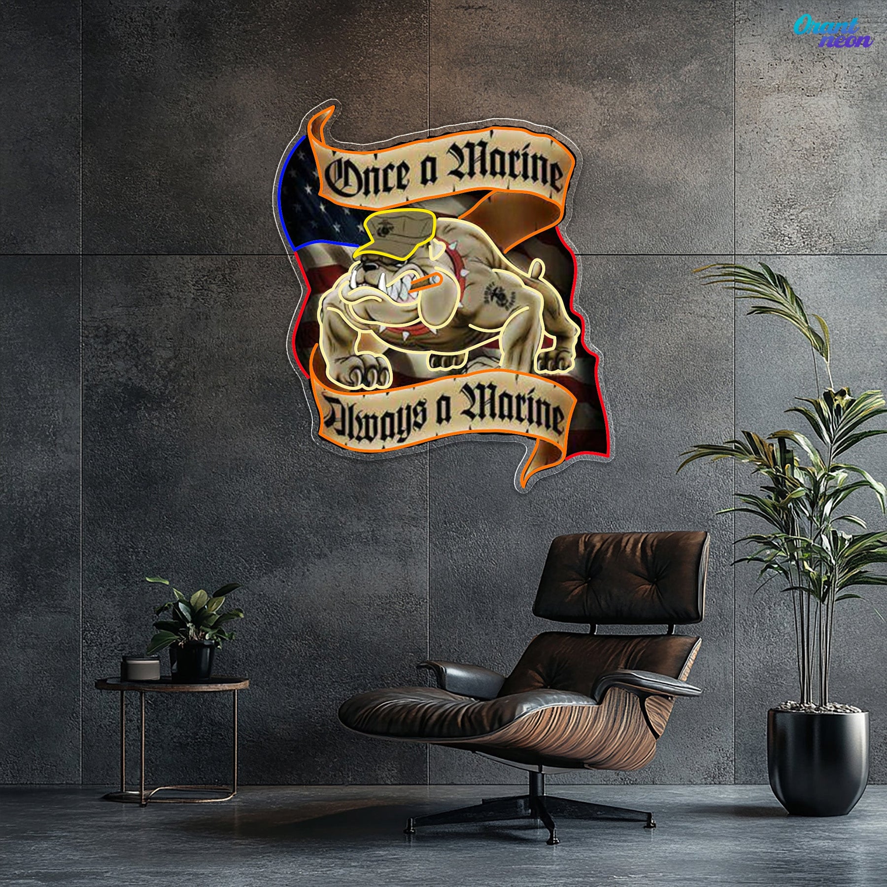 Veteran & Pug: Loyalty in Light Neon Sign Light Artwork