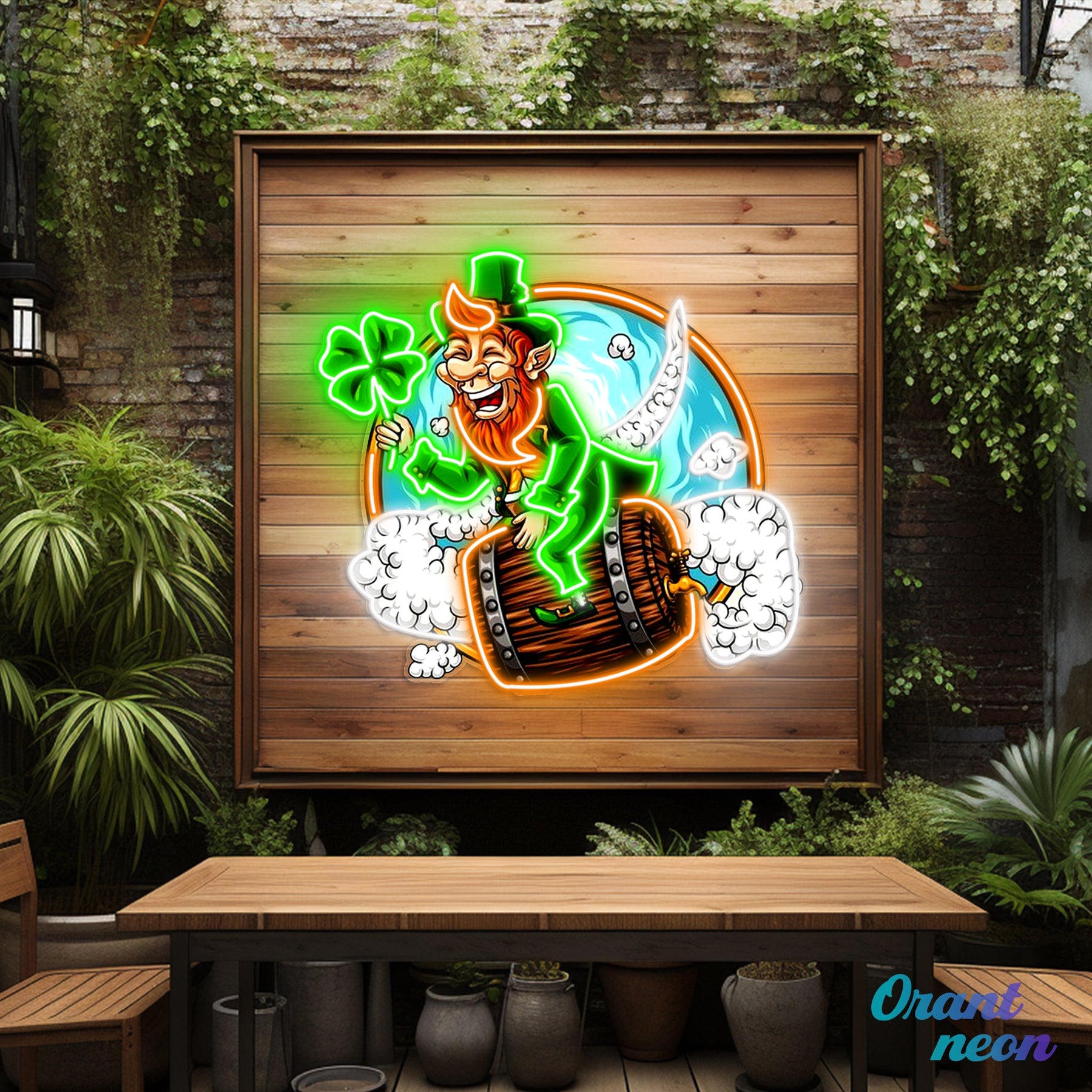 Patrick's Day Goblin Flying On A Wine Valley Holding A Four Leaf Clover Led Neon Acrylic Artwork