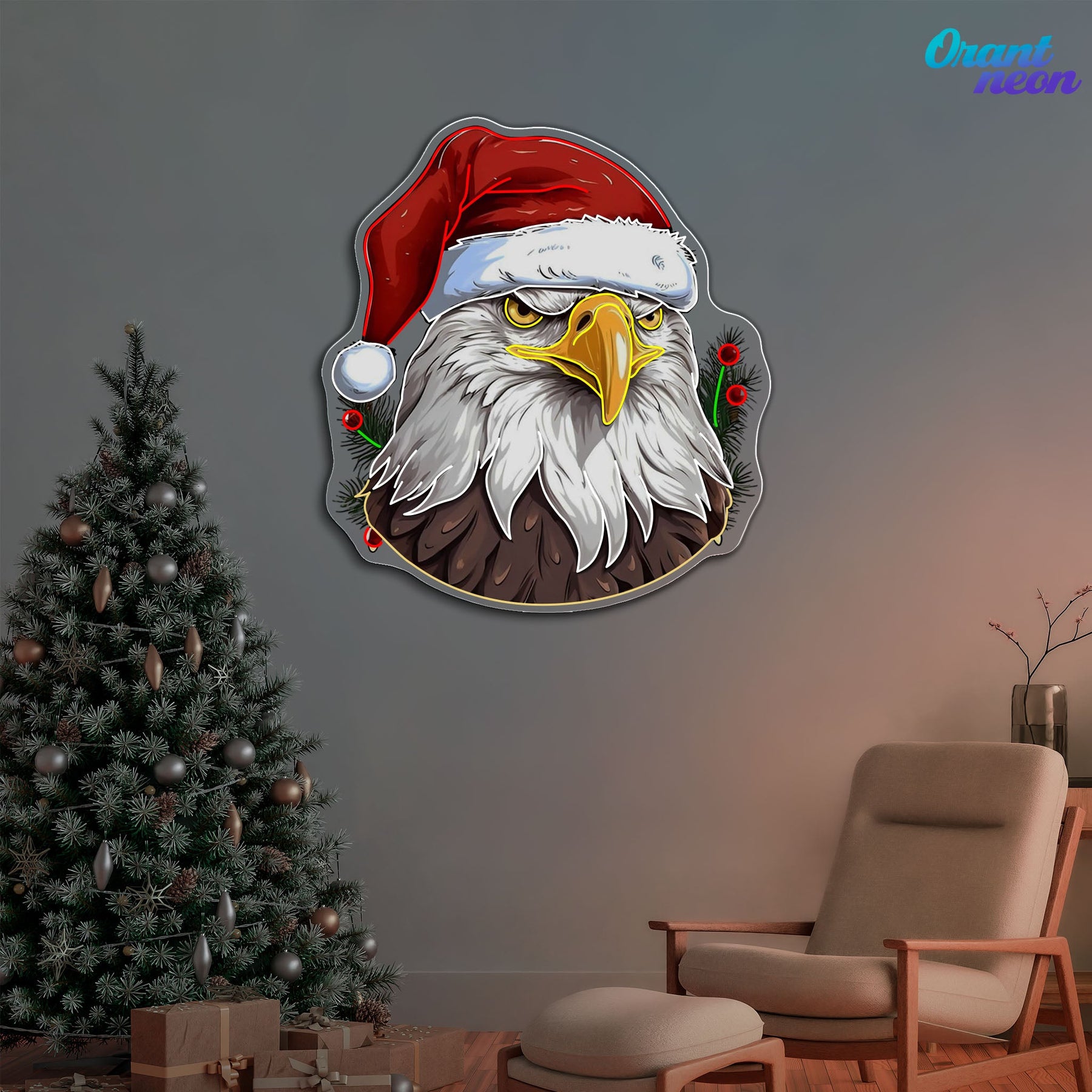 American Christmas: Eagle's Merry Flight Neon Sign Light Artwork