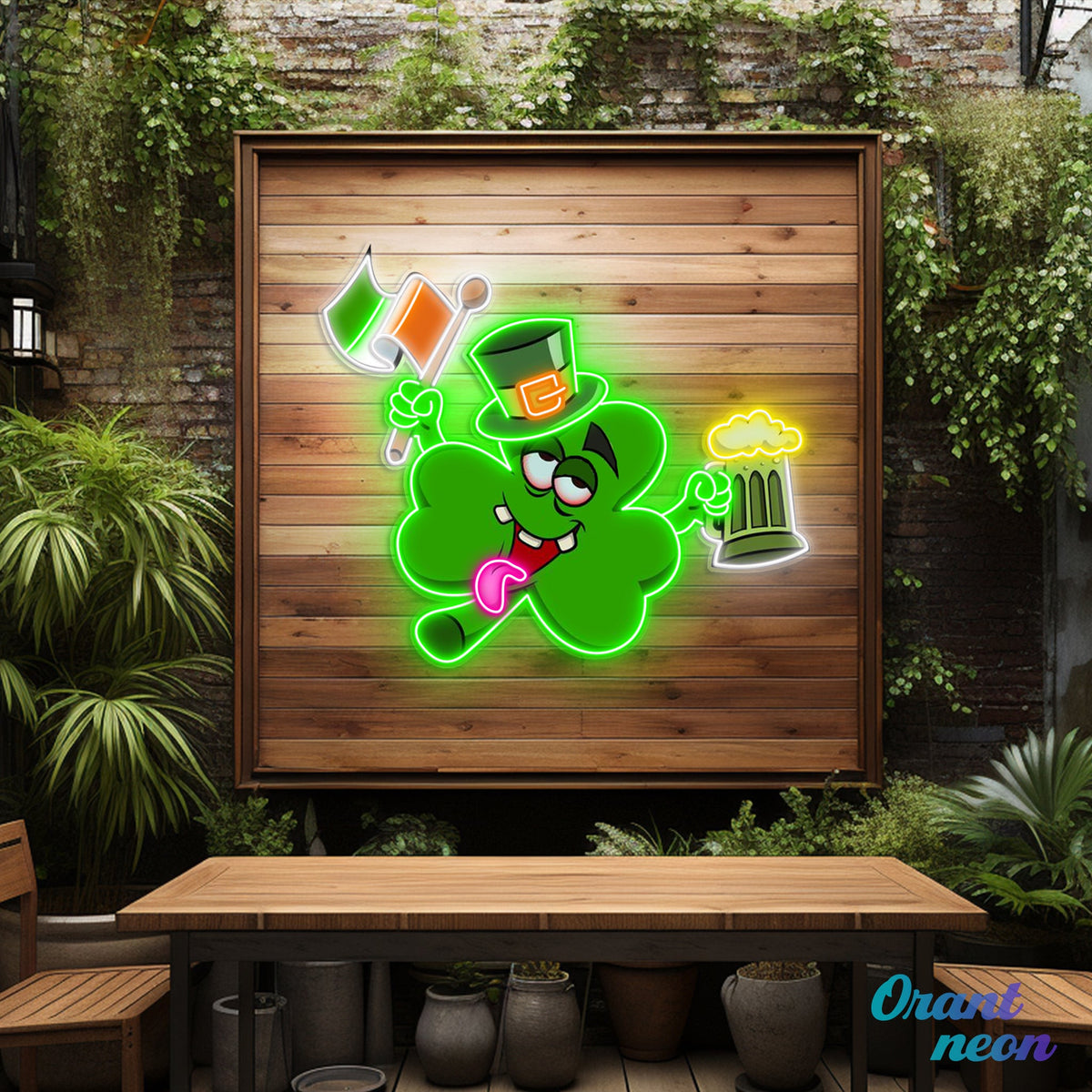 Patrick's Day Drunken Clover with Flag and Beer Led Neon Acrylic Artwork