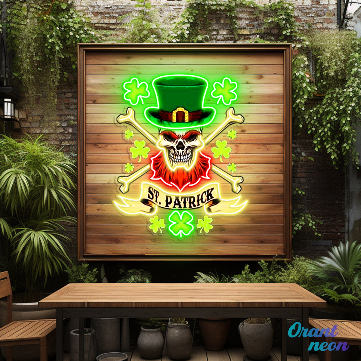 Patrick's Day Cool Skull with Hat Led Neon Acrylic Artwork