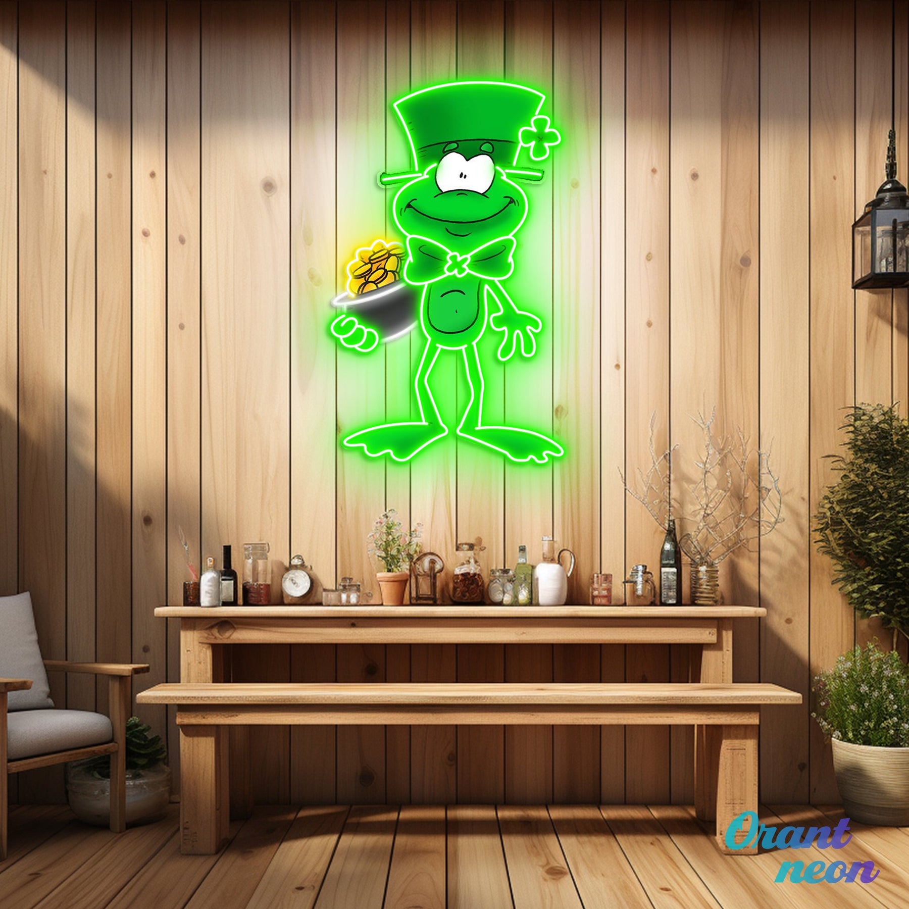 Patrick's Day Holding Money And Wearing Hat Led Neon Acrylic Artwork