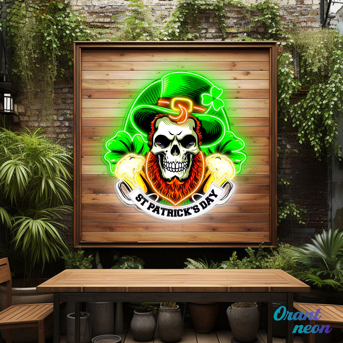Patrick's Day Skull Wearing Hat And Beer Led Neon Acrylic Artwork