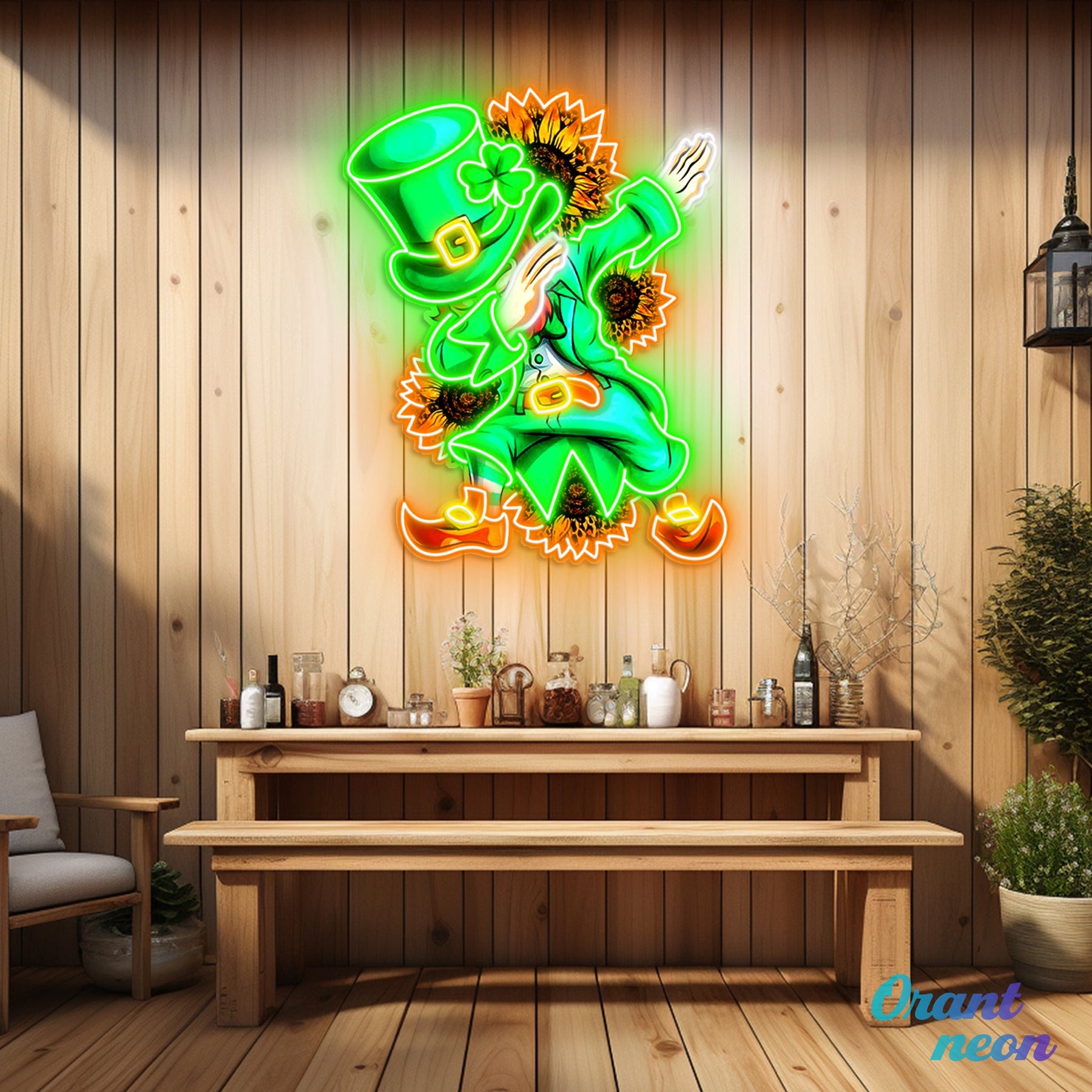 Patrick's Day Goblin A Dap with Sunflowers Led Neon Acrylic Artwork