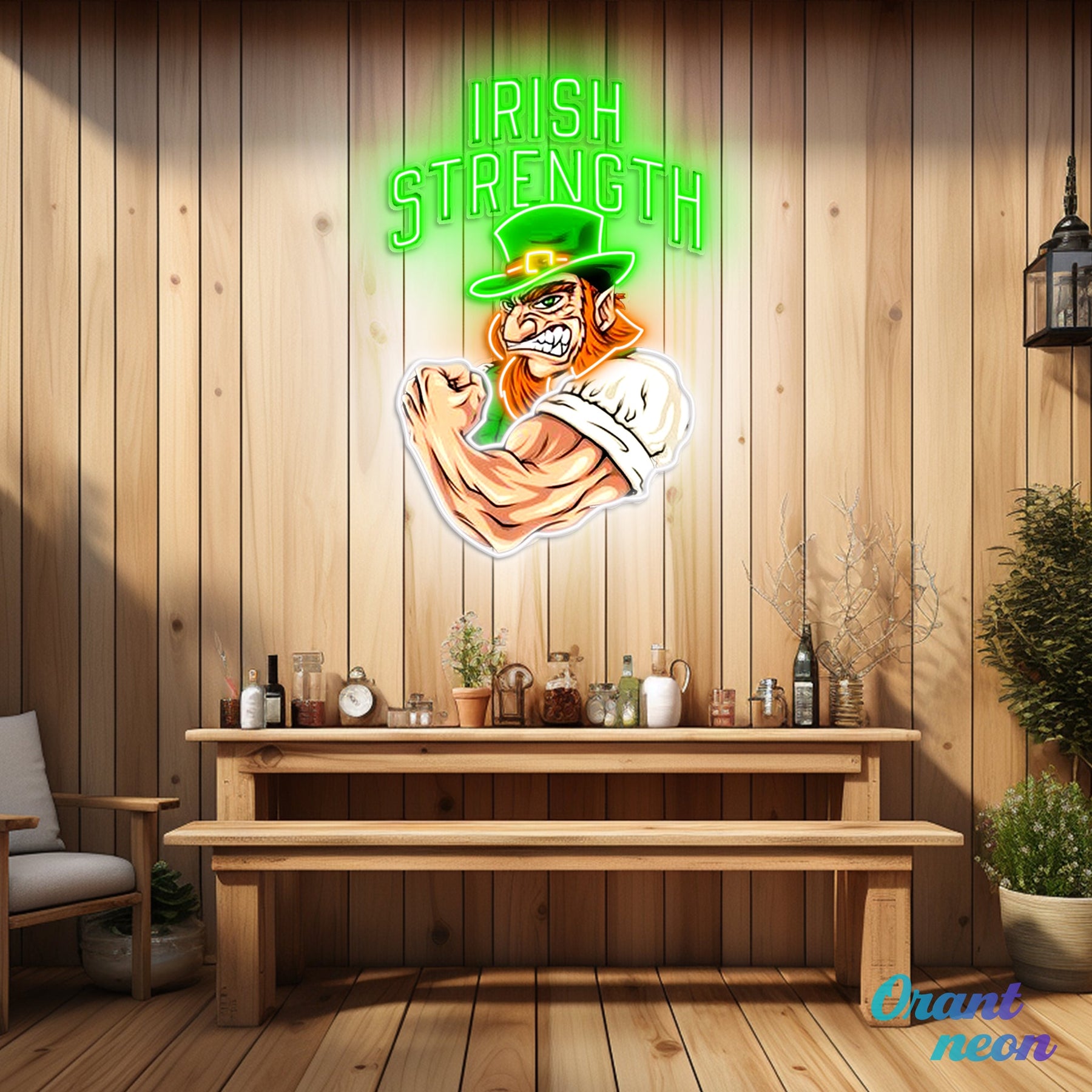 Patrick's Day Irish Goblin With Muscle Led Neon Acrylic Artwork