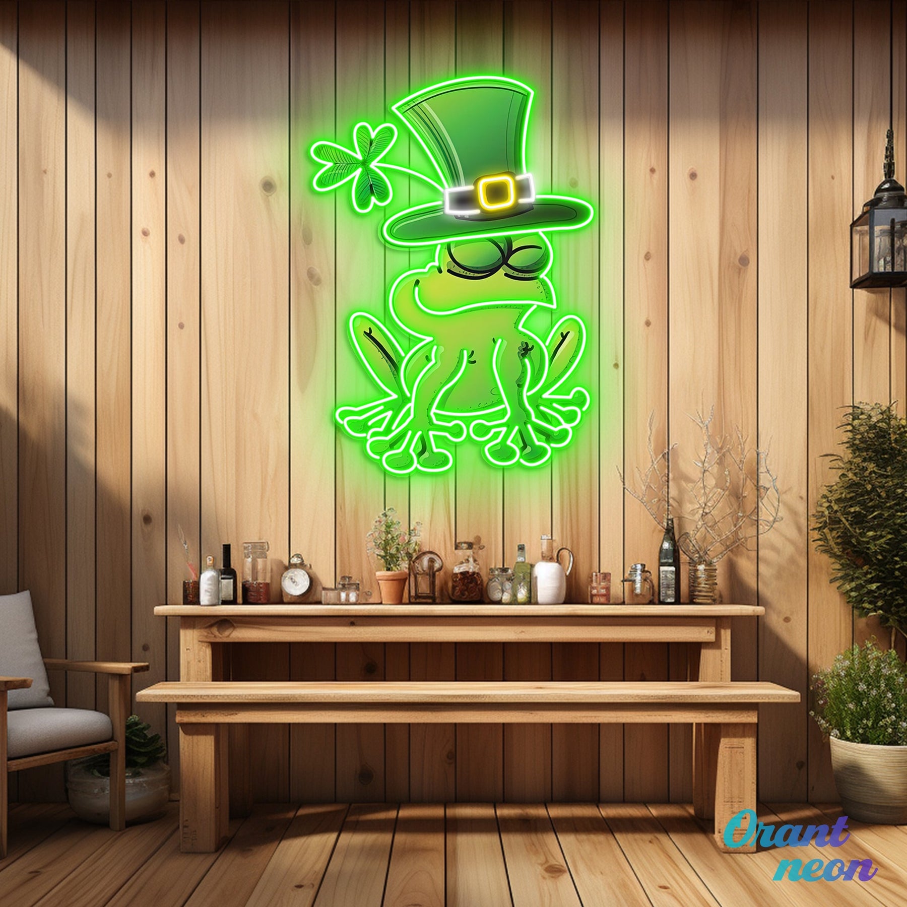 Patrick's Day Frog Wearing Hat and Sleeping Led Neon Acrylic Artwork