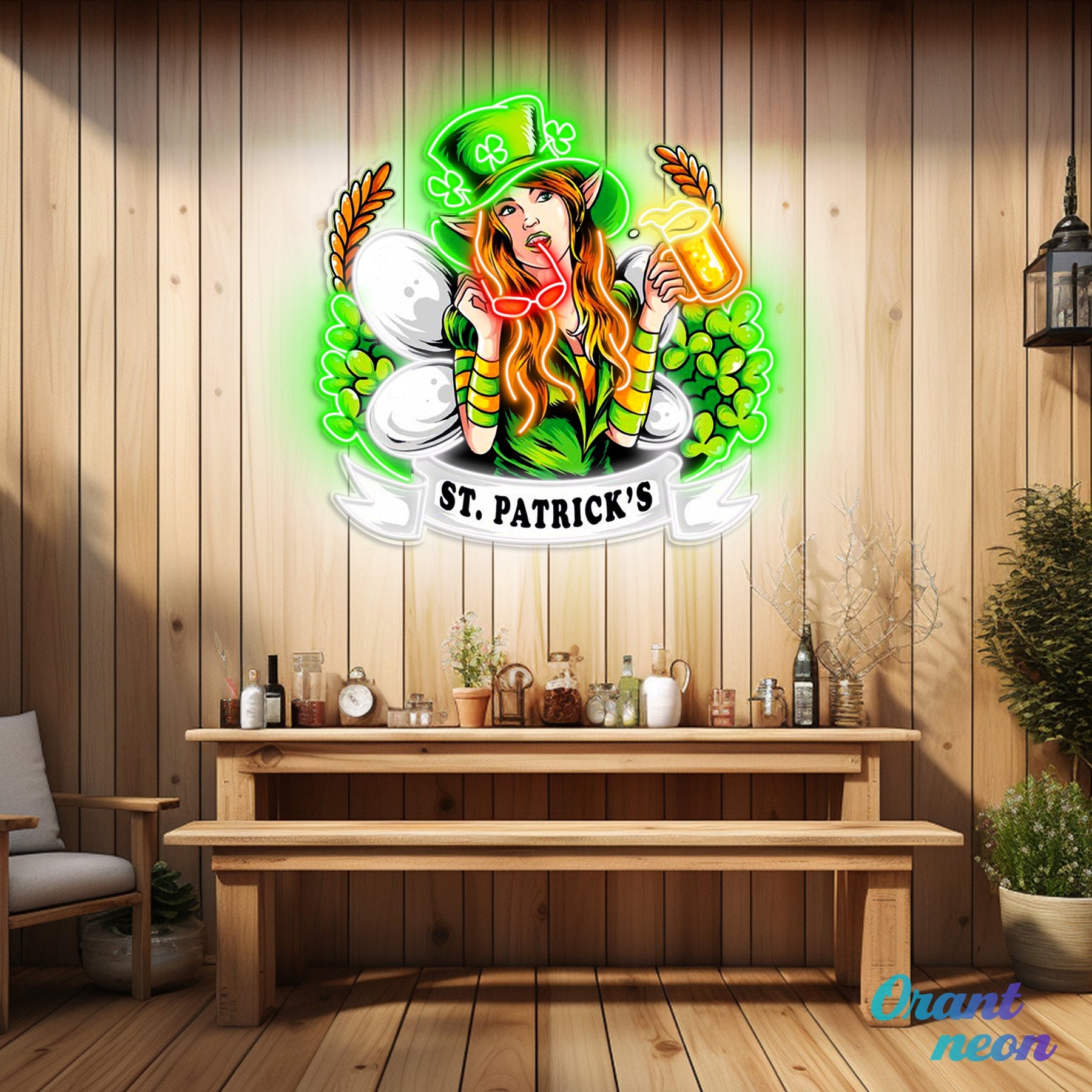 Patrick's Day Hot Woman Wearing Glass And Drinking Beer Led Neon Acrylic Artwork