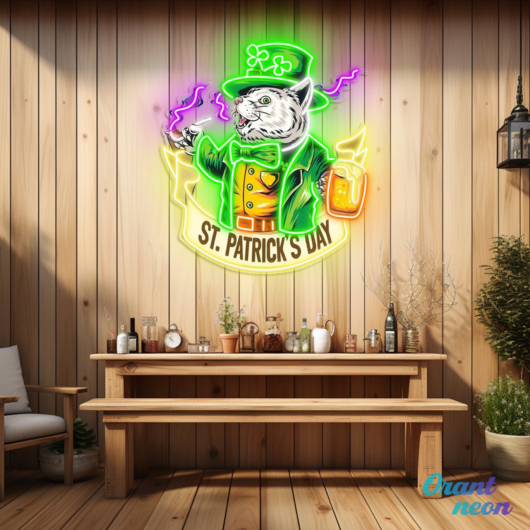 Patrick's Day Mouse Holding Beer And Cigarette Led Neon Acrylic Artwork