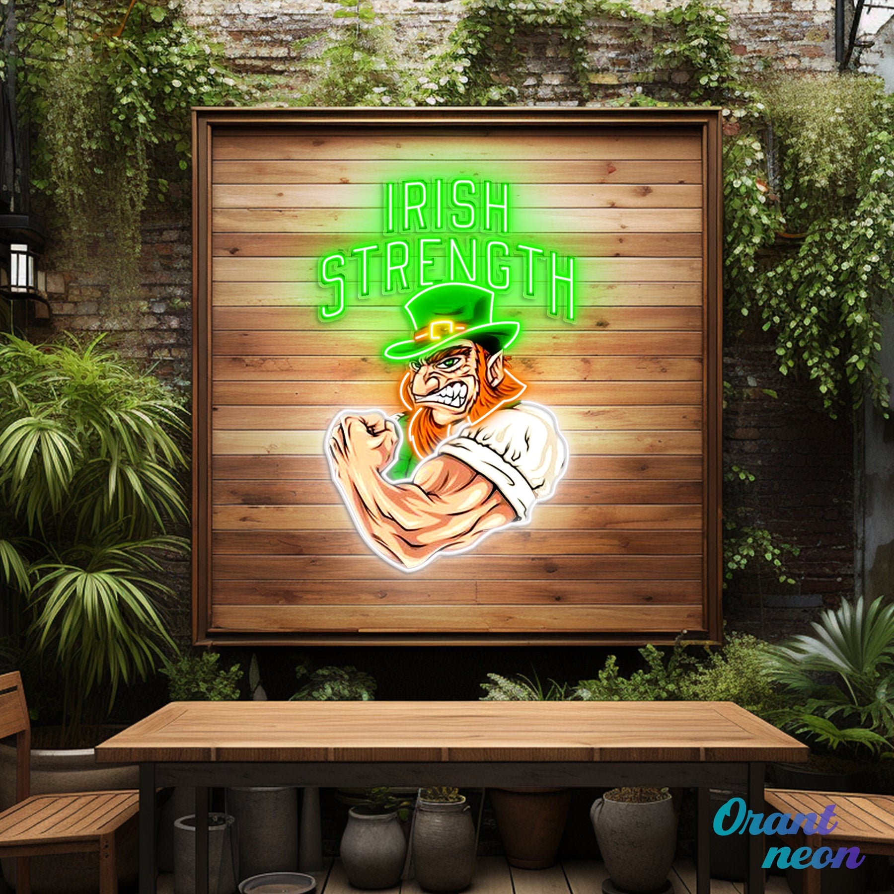 Patrick's Day Irish Goblin With Muscle Led Neon Acrylic Artwork