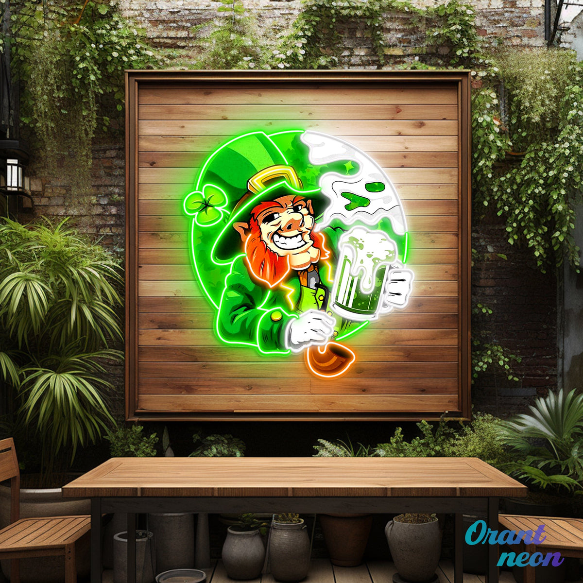 Patrick's Day Goblin Drinking Beer And Smoking Led Neon Acrylic Artwork
