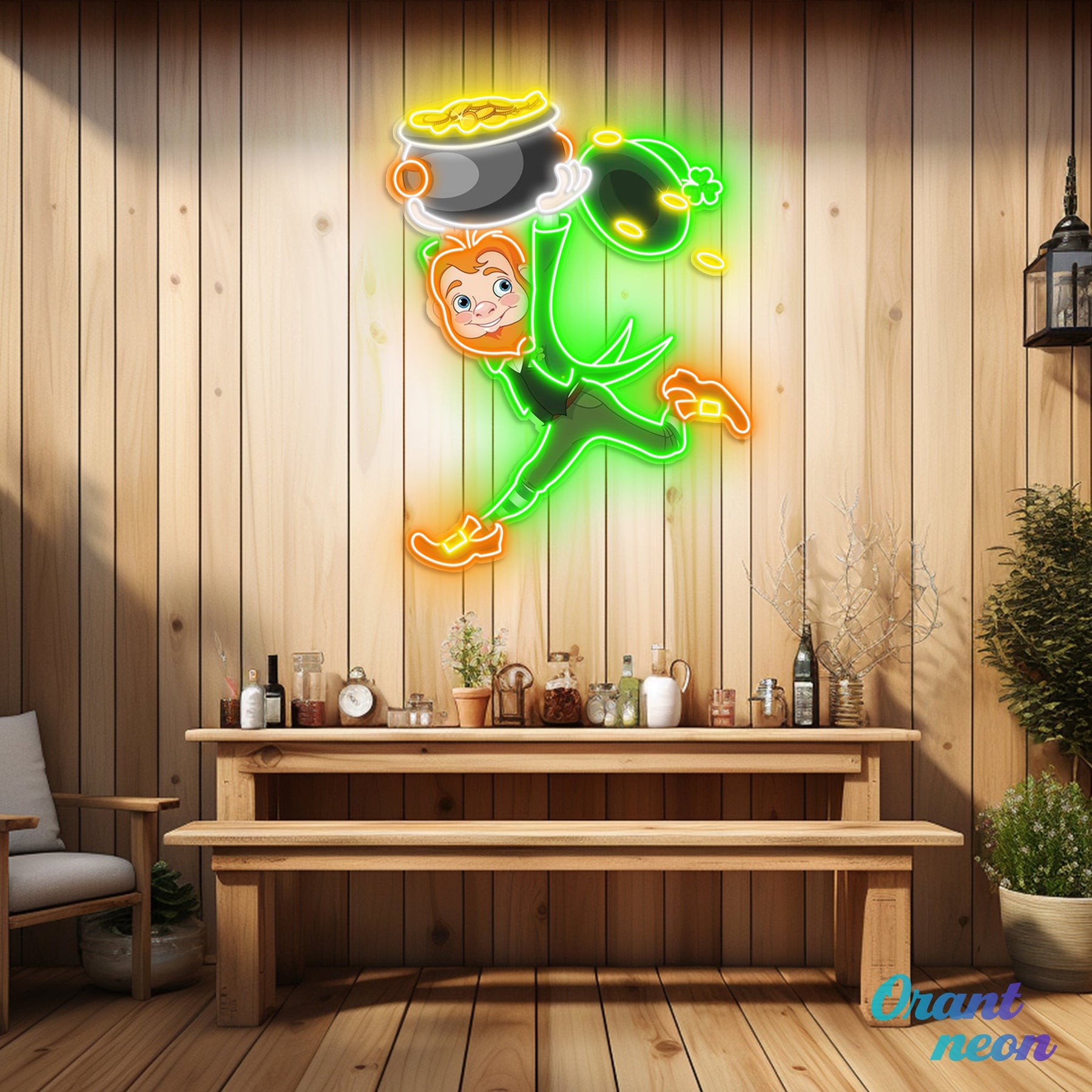 Patrick's Day Goblin Running With Money Valley Led Neon Acrylic Artwork