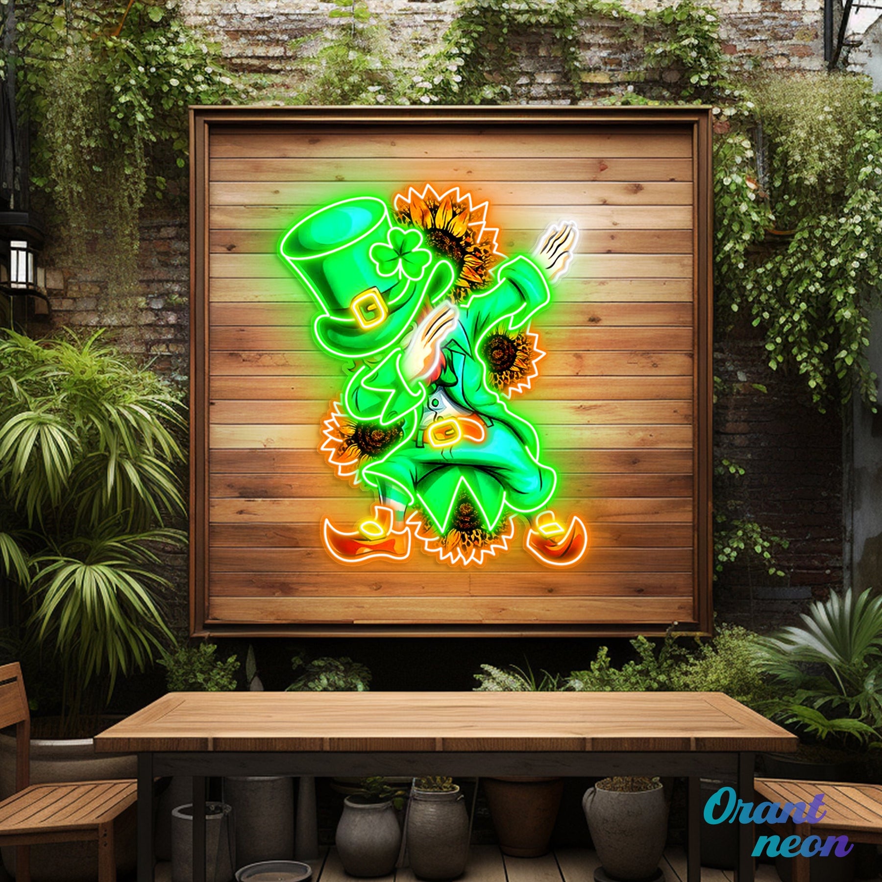 Patrick's Day Goblin A Dap with Sunflowers Led Neon Acrylic Artwork
