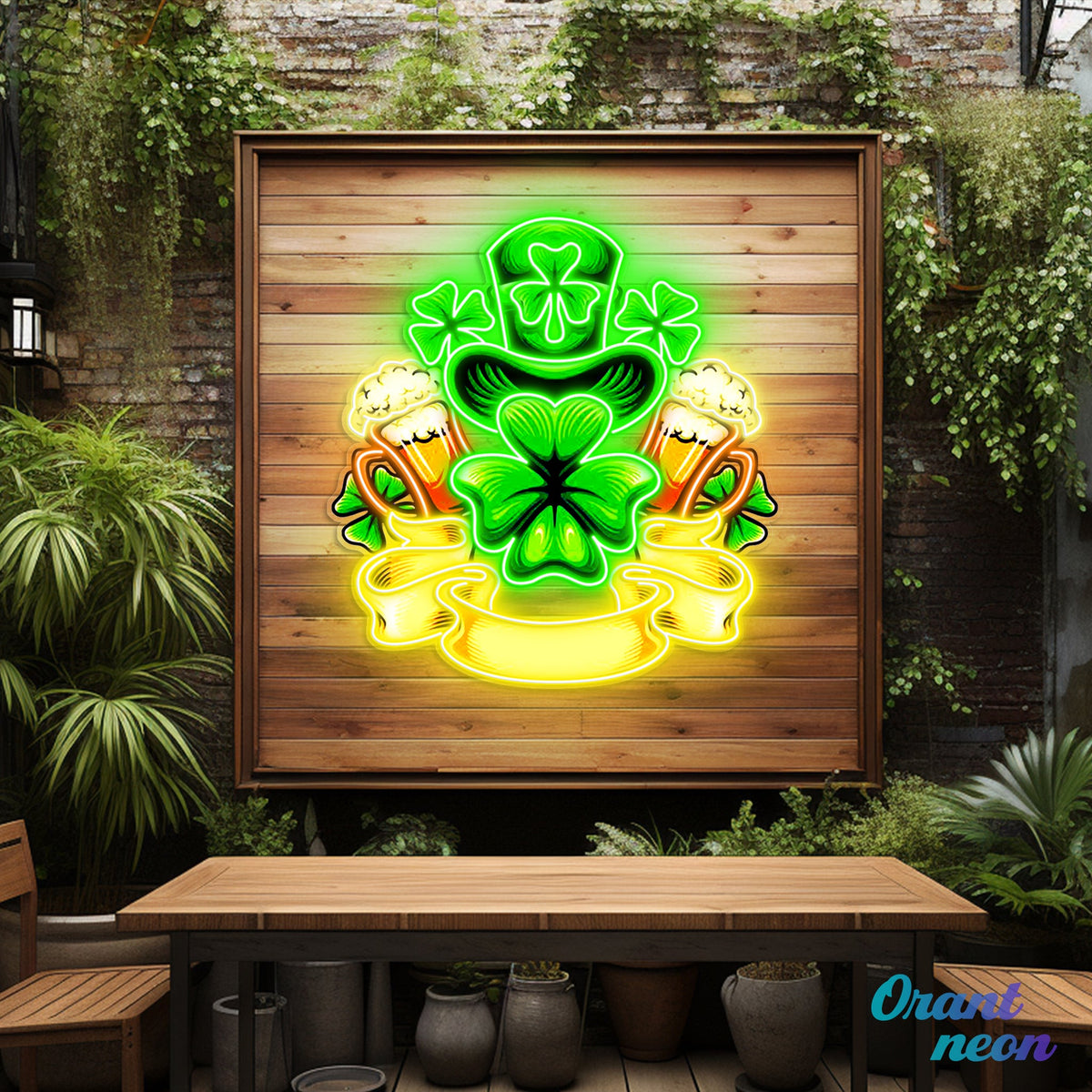Patrick's Day Hat, Beer And Lucky Leaf Clover Led Neon Acrylic Artwork