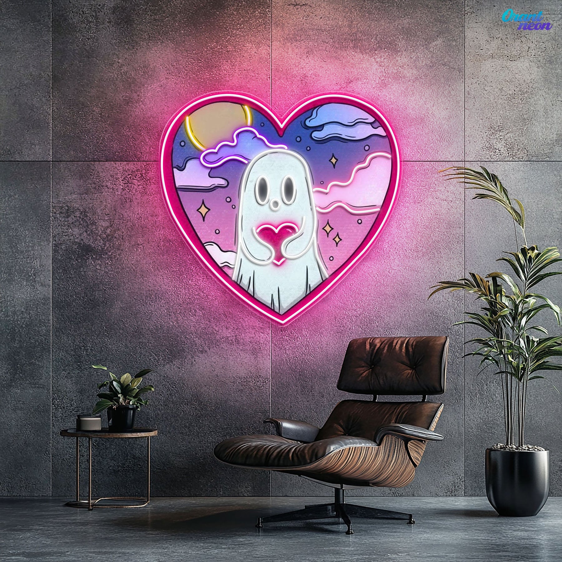 Floating Hearts, Ghostly Love Neon Sight Light Artwork