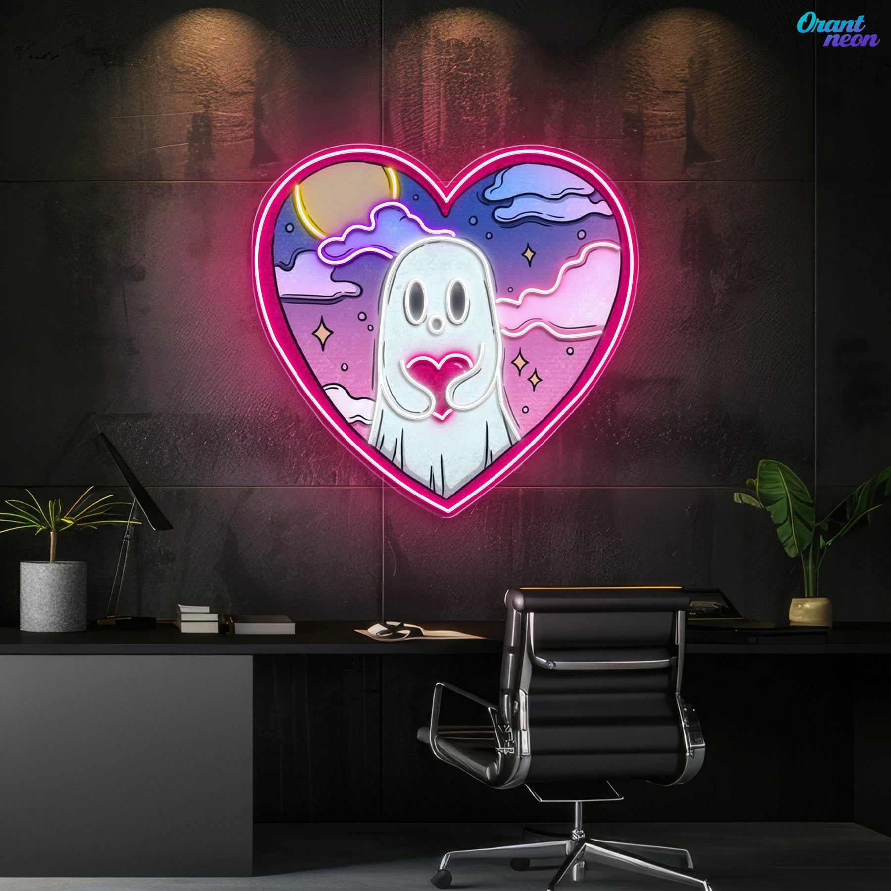 Floating Hearts, Ghostly Love Neon Sight Light Artwork