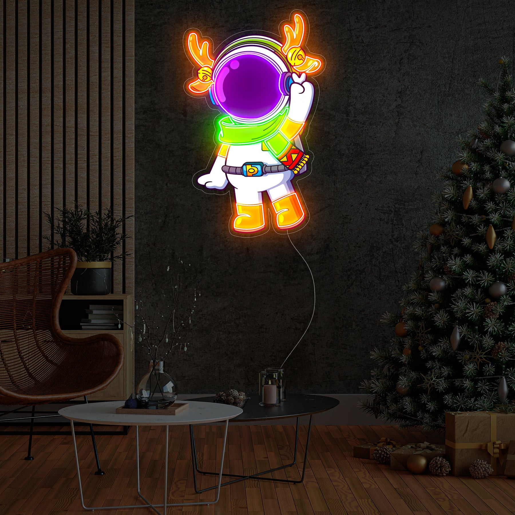 Astronaut Reindeer Christmas Led Neon Acrylic Artwork