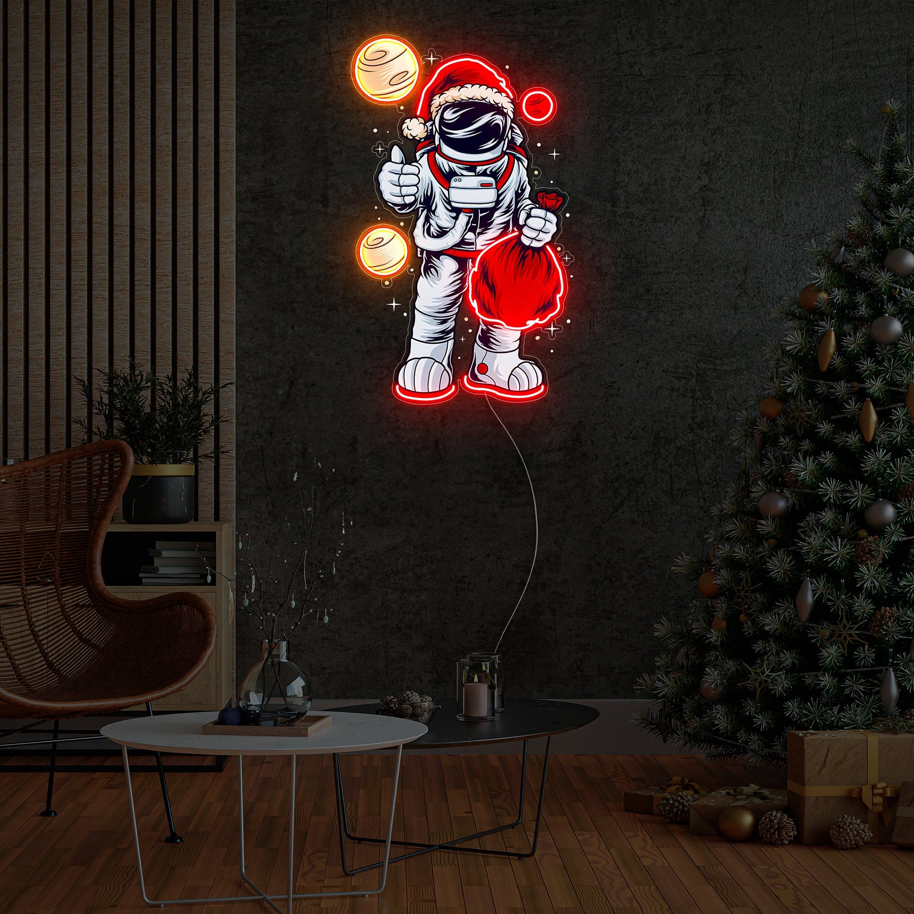 Astronaut Santa Christmas 3 Led Neon Acrylic Artwork