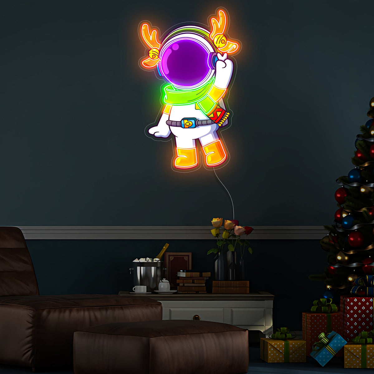 Astronaut Reindeer Christmas Led Neon Acrylic Artwork