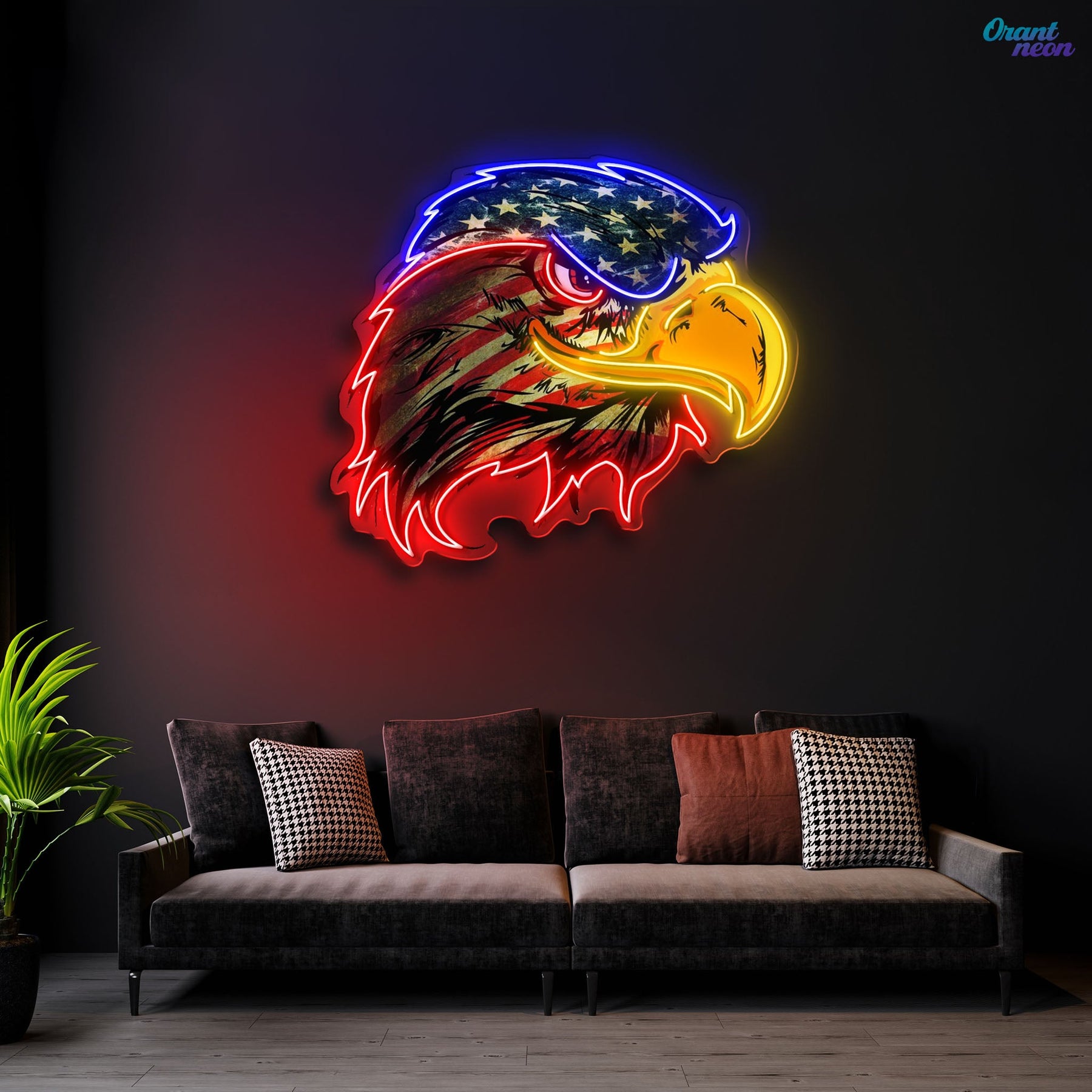Majestic Glow: Eagle’s Flight with Flag Neon Sign