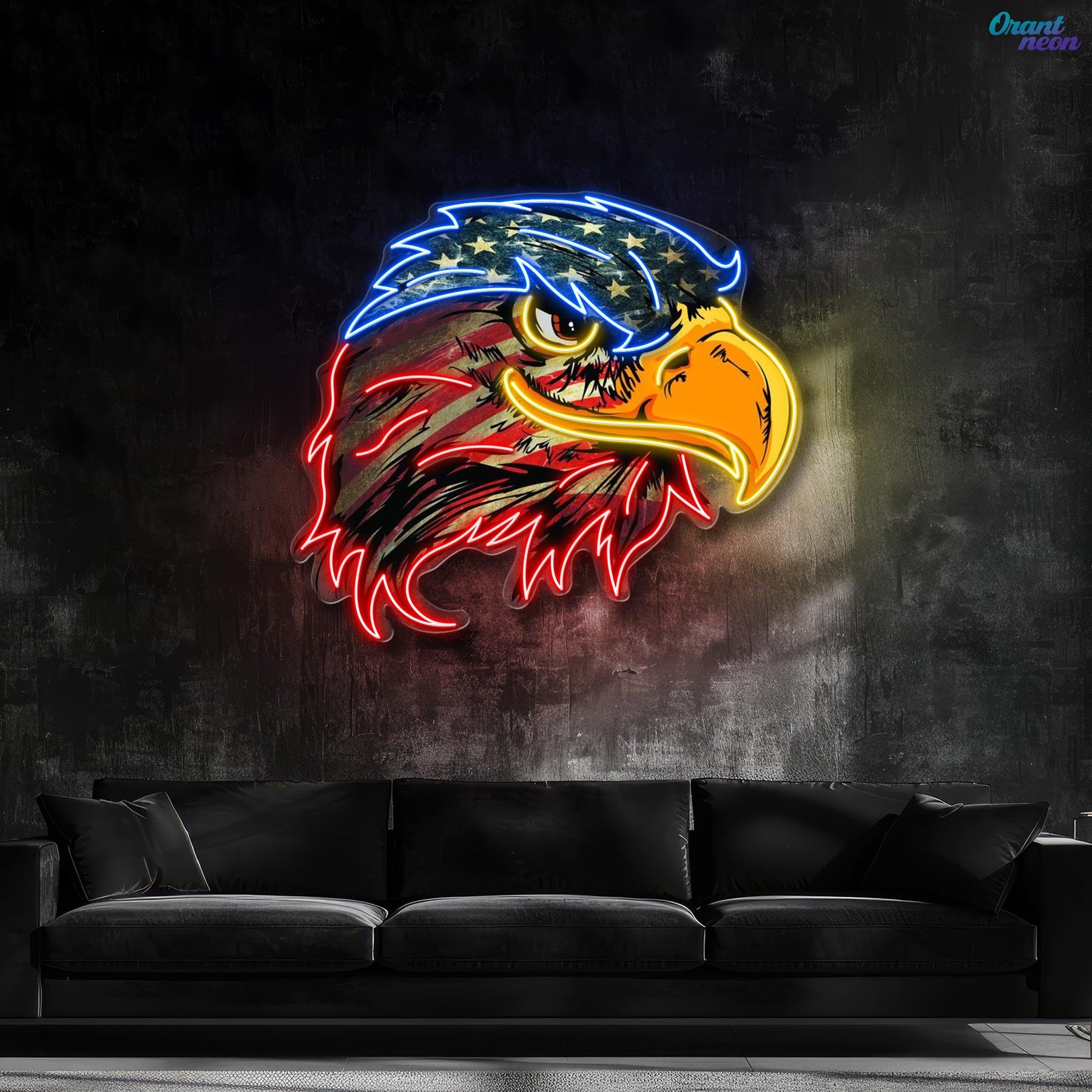 Majestic Glow: Eagle’s Flight with Flag Neon Sign