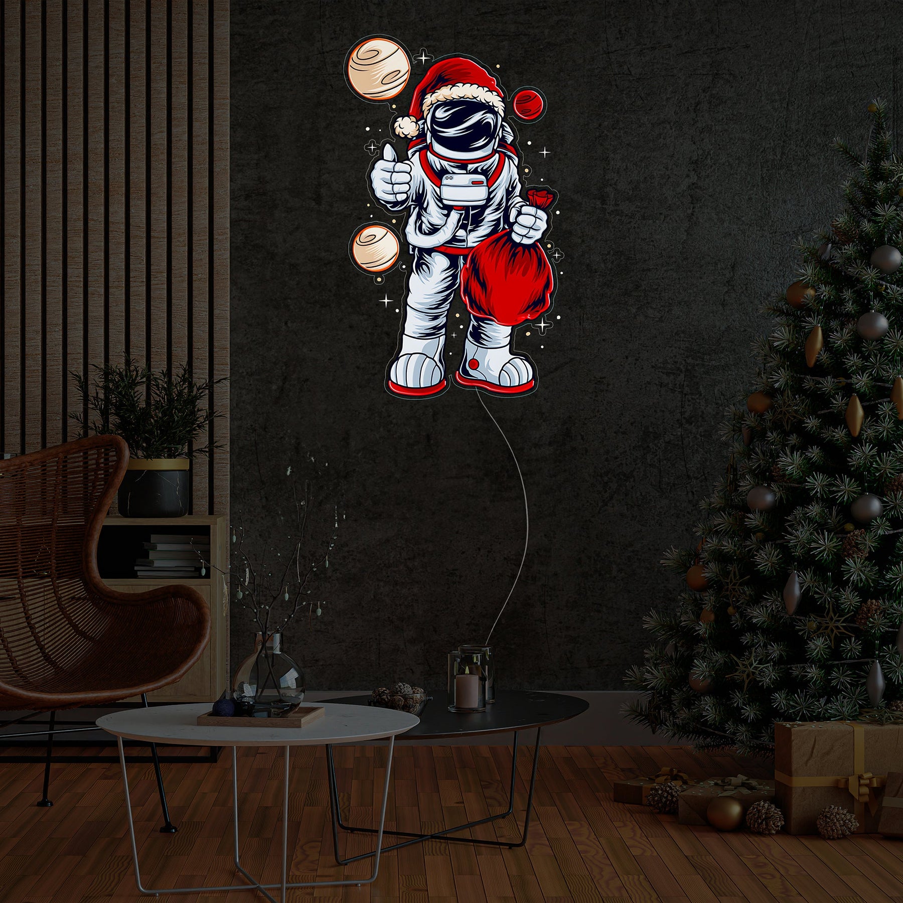 Astronaut Santa Christmas 3 Led Neon Acrylic Artwork