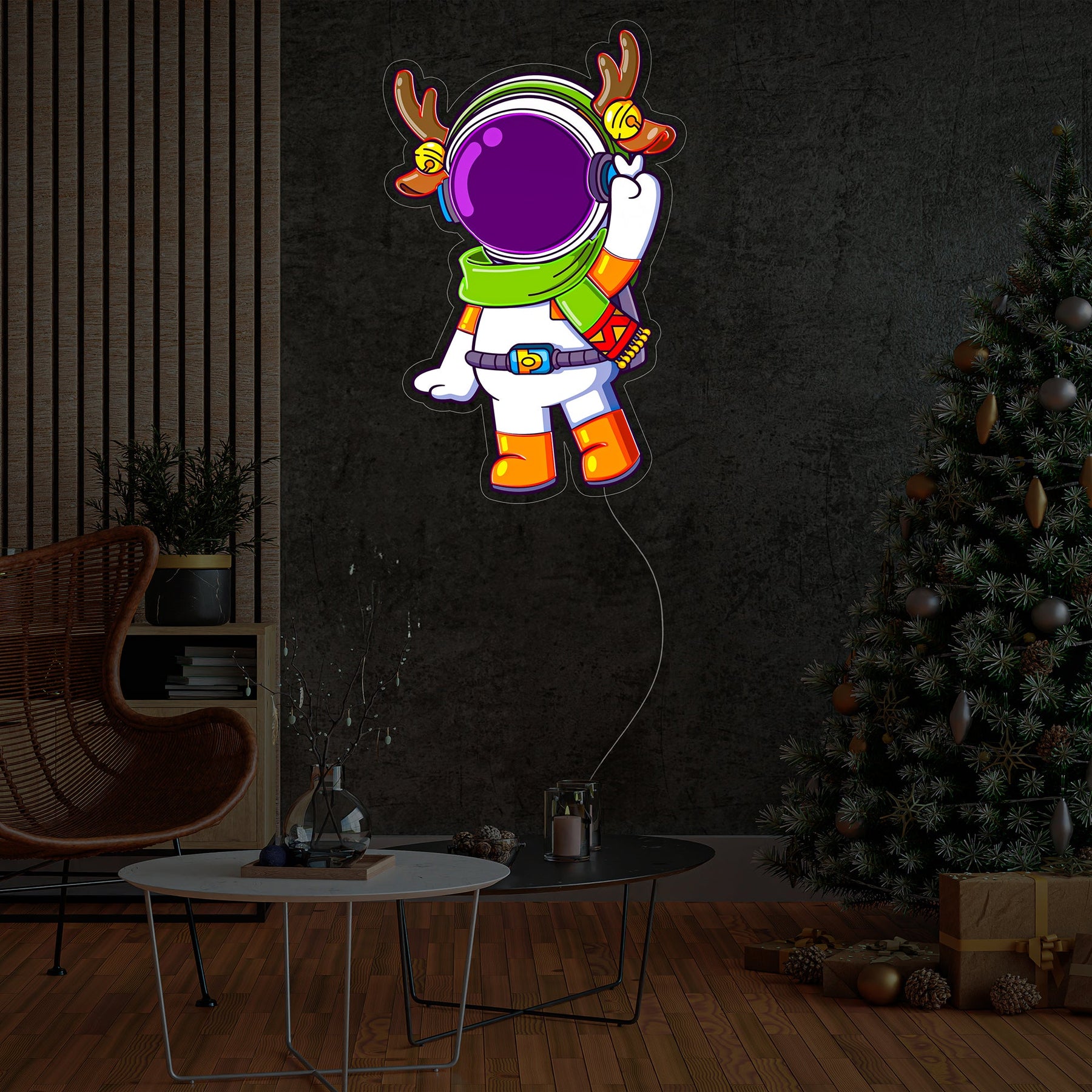 Astronaut Reindeer Christmas Led Neon Acrylic Artwork