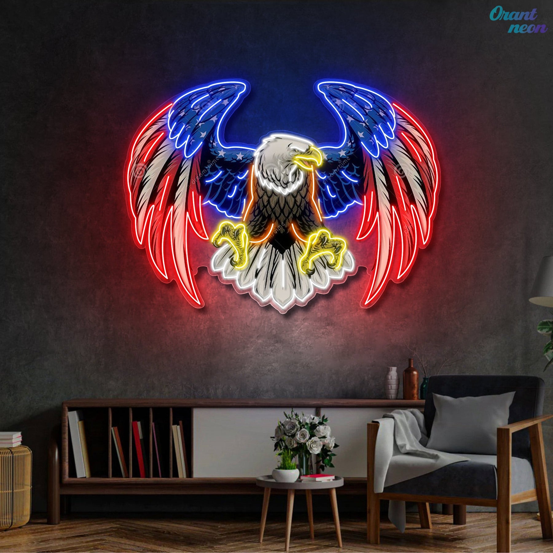 Bald eagle with america flag Neon Sign Light Artwork