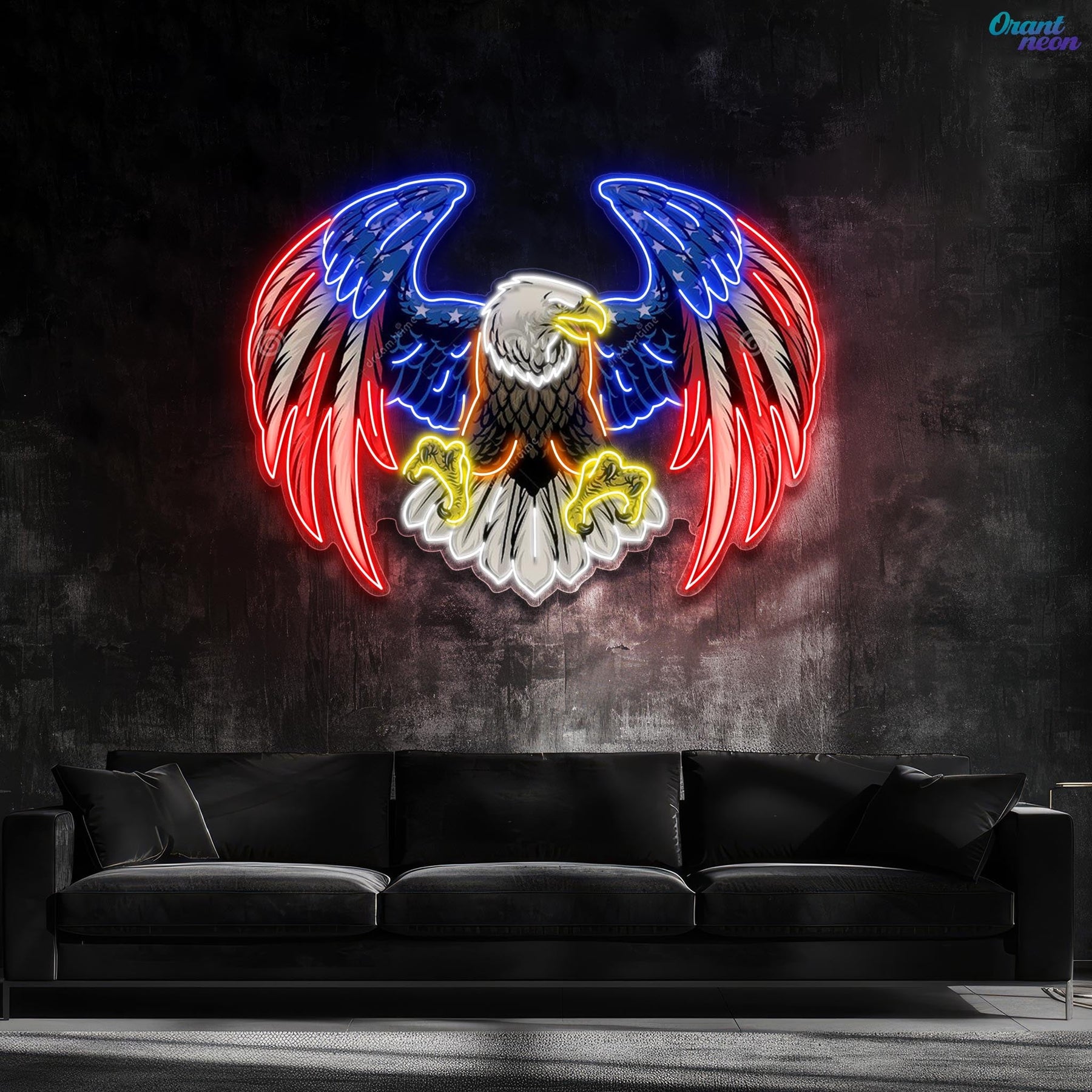 Bald eagle with america flag Neon Sign Light Artwork