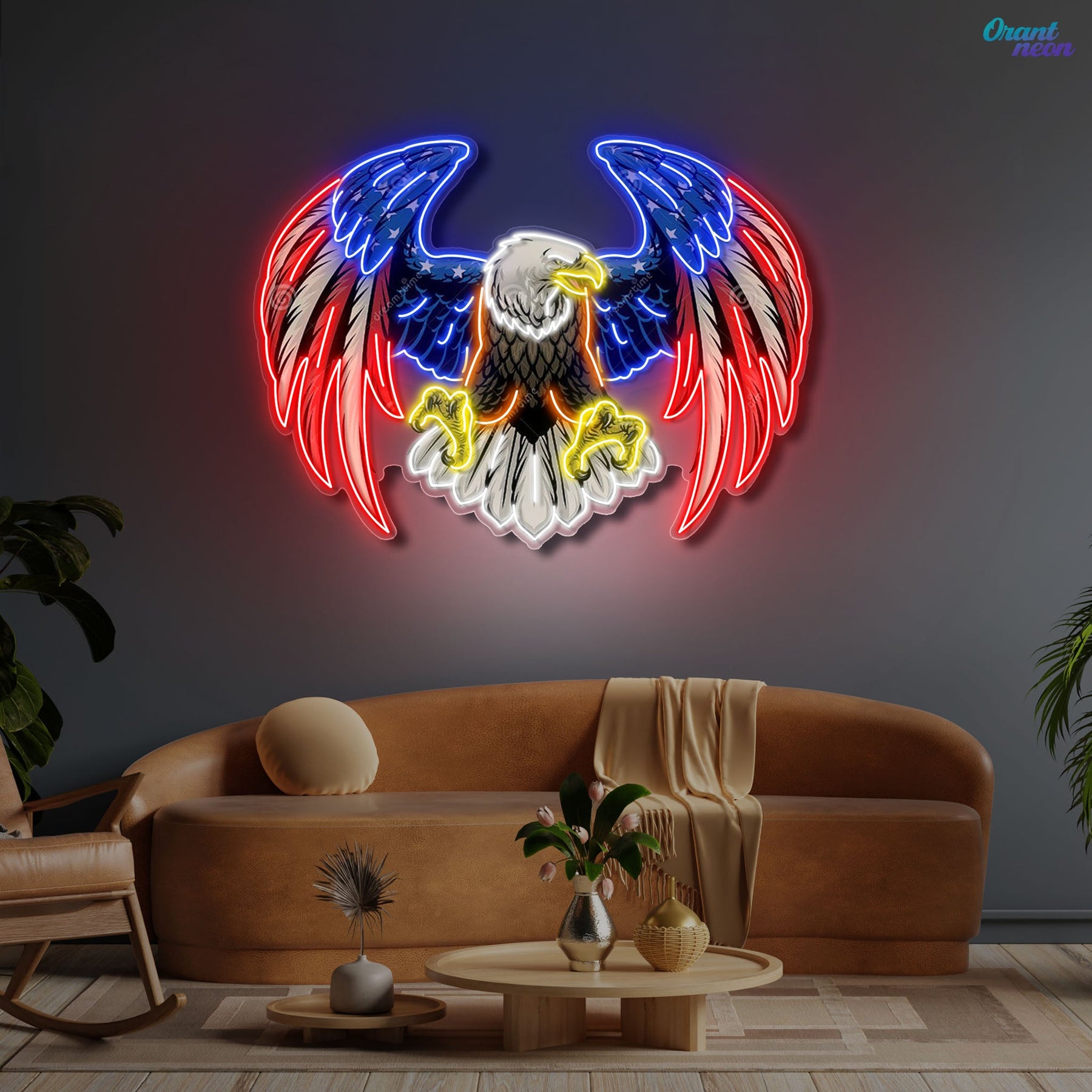 Bald eagle with america flag Neon Sign Light Artwork