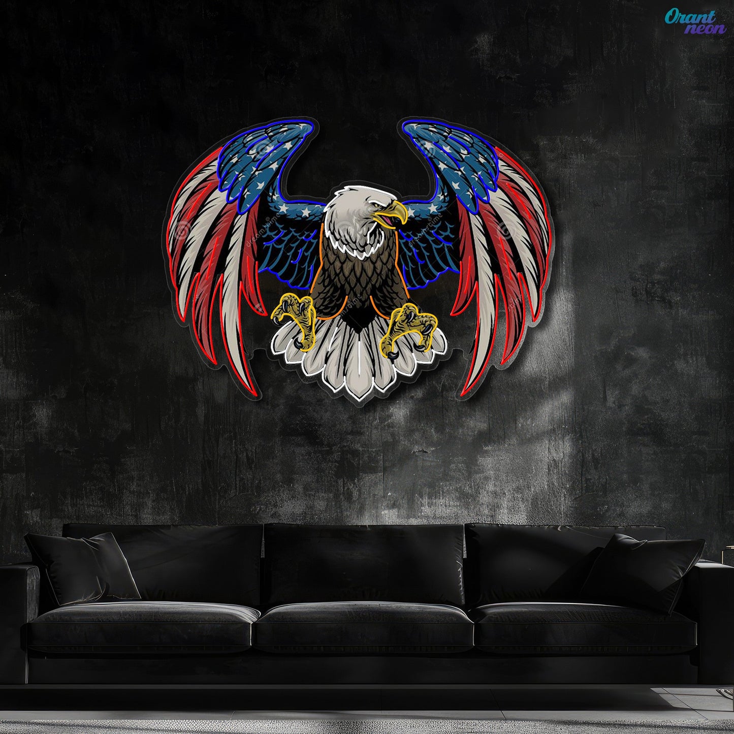 Bald eagle with america flag Neon Sign Light Artwork