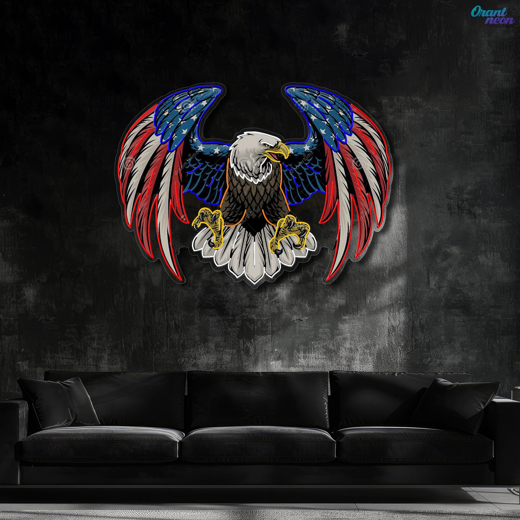 Bald eagle with america flag Neon Sign Light Artwork