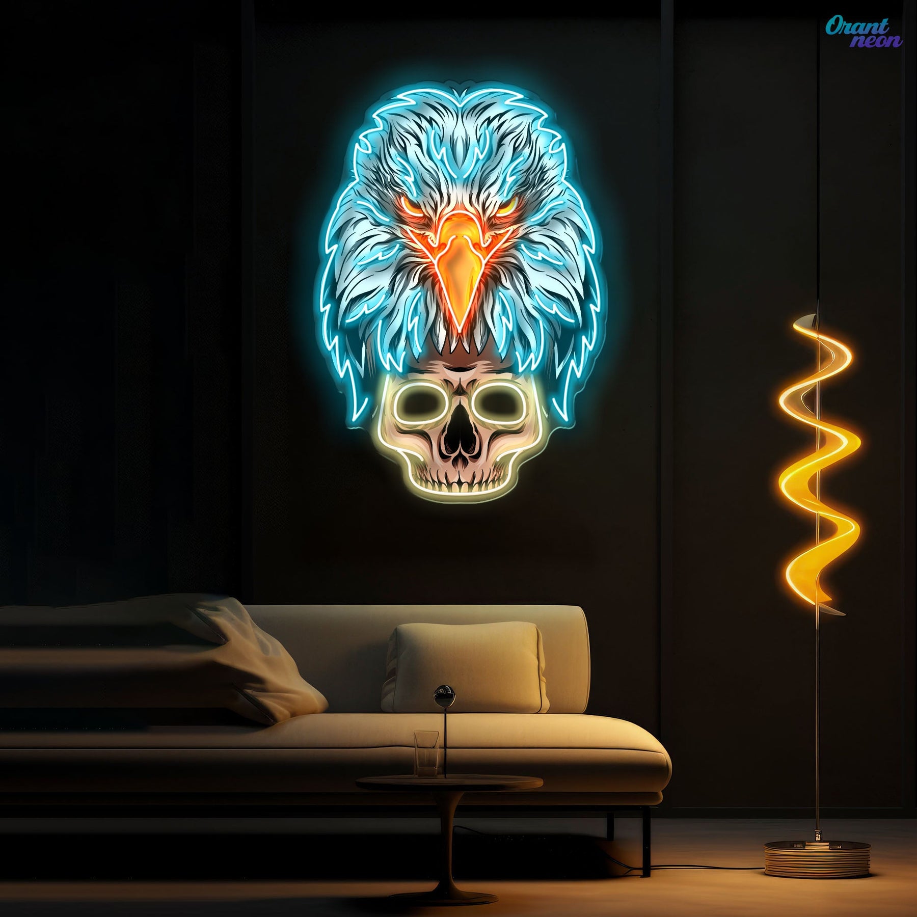 Skybound and Bound for Death: Neon Eagle and Skull Sign Light Artwork
