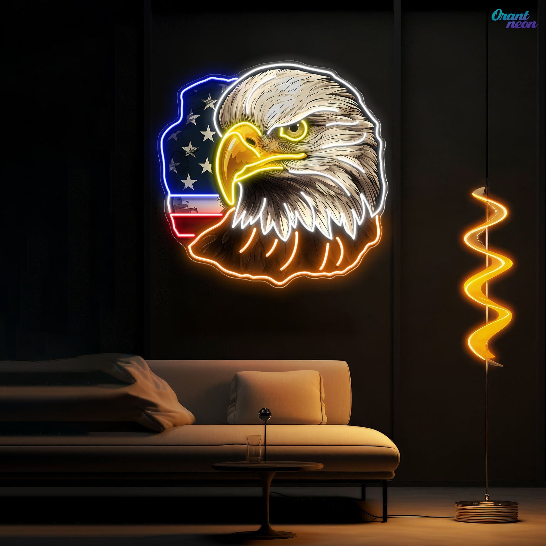 Flag Bald America Eagle Neon Sign Light Artwork