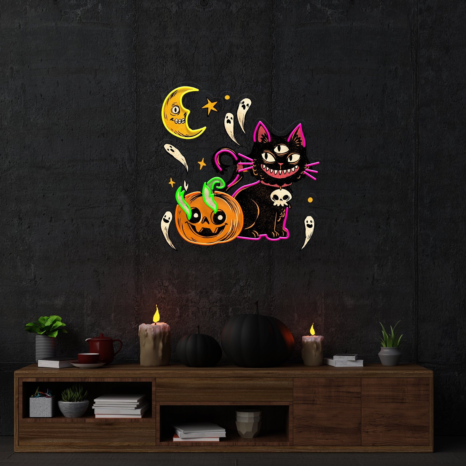 Pumpkin Cat Halloween Artwork Led Neon Sign Light