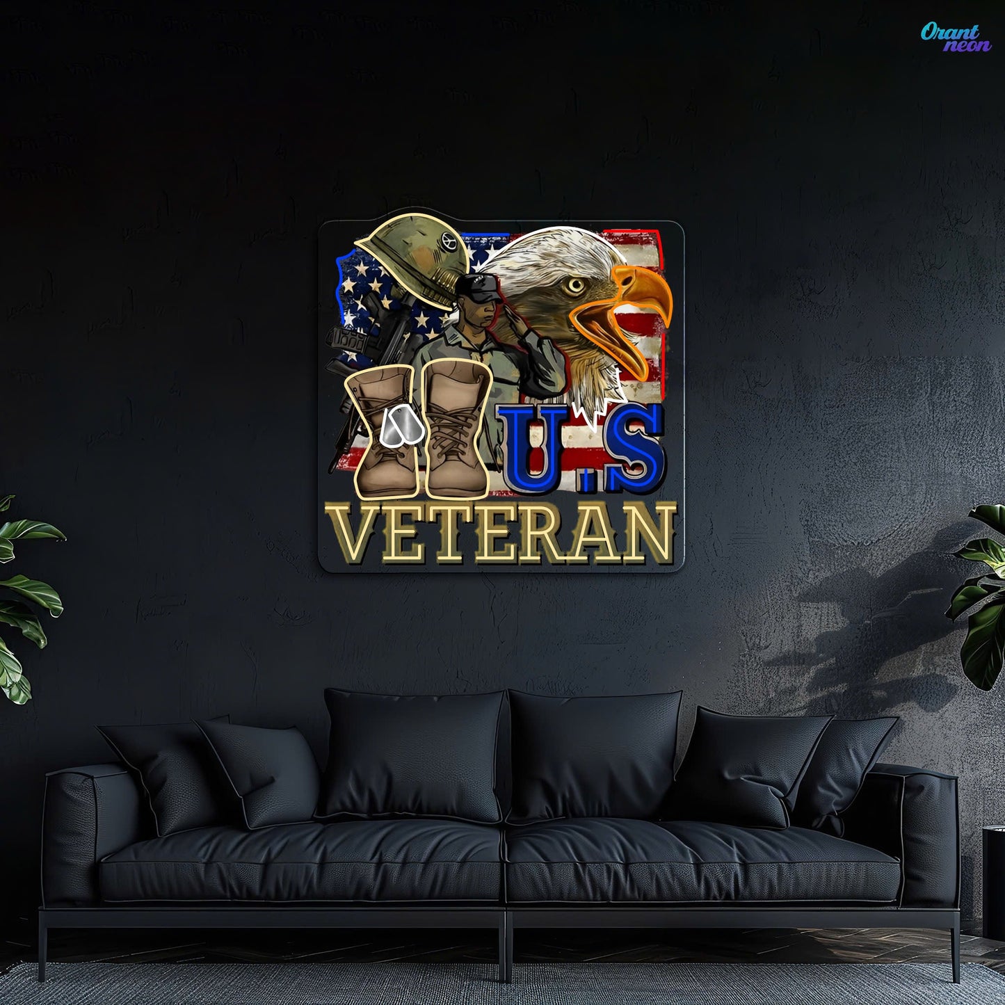 Eagle, Helmet, Gun and Boots gift for US Veteran Neon Sign Light Artwork