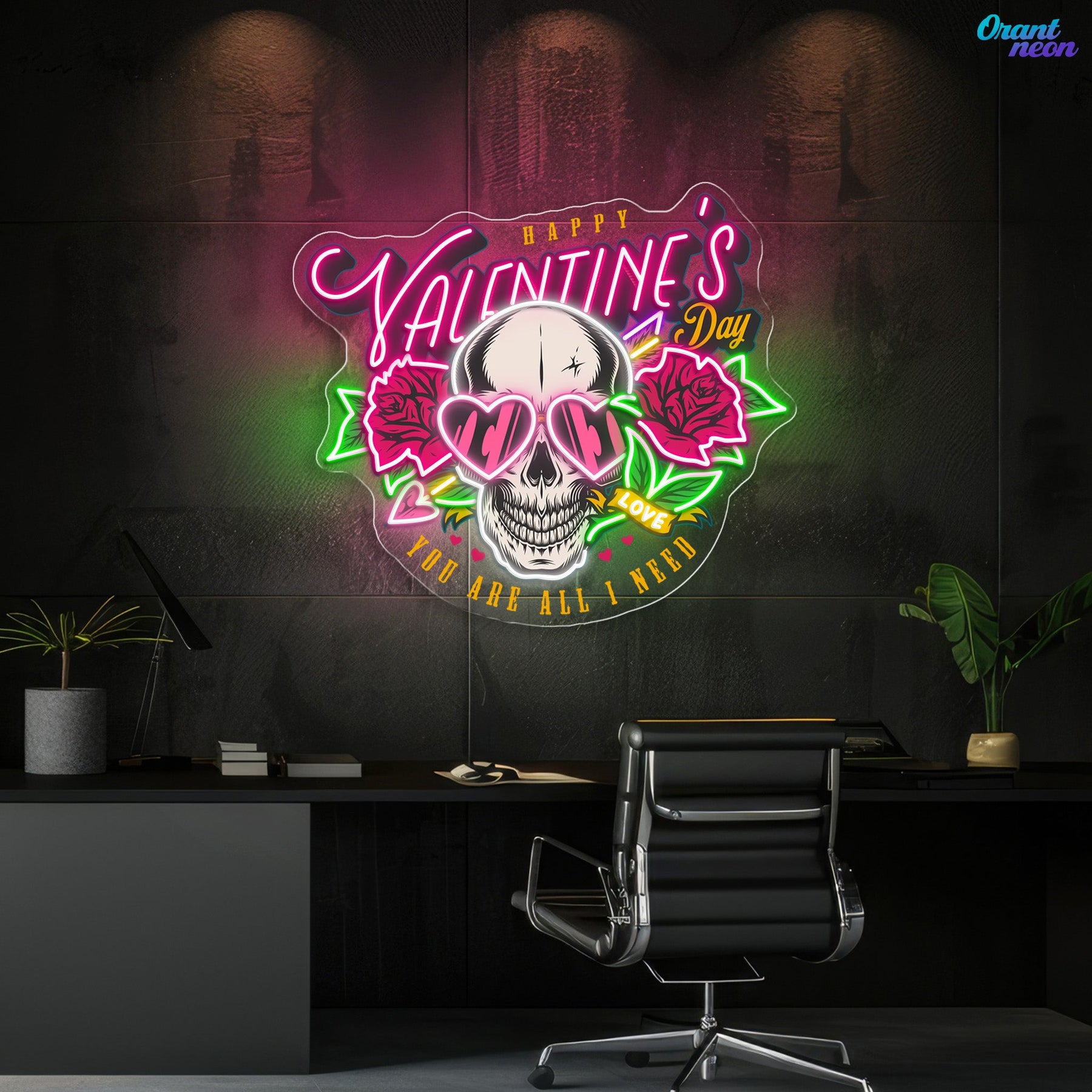 Love Through the Skull: Roses & Arrows Best Gift For Valentine Neon Sight Light Artwork