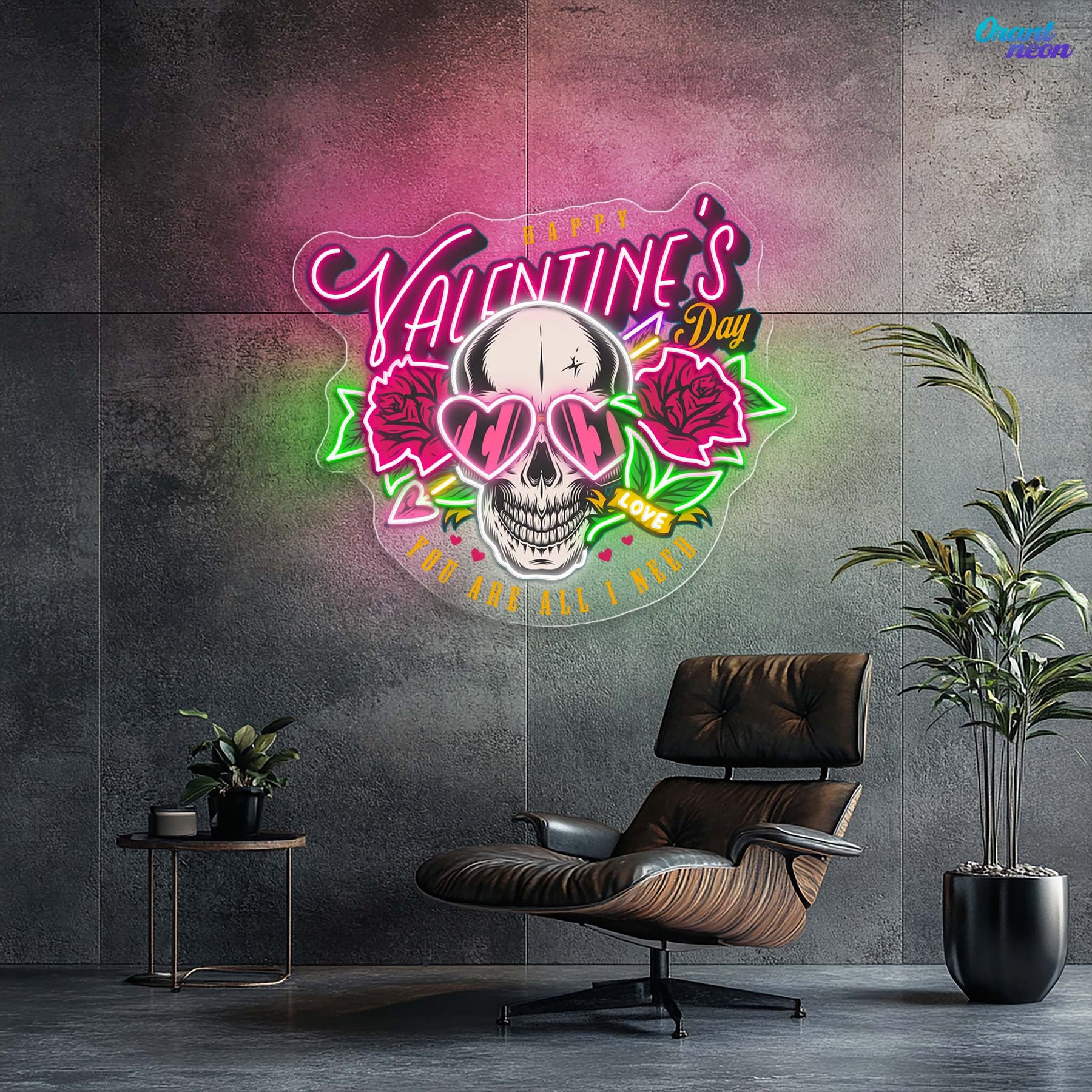Love Through the Skull: Roses & Arrows Best Gift For Valentine Neon Sight Light Artwork