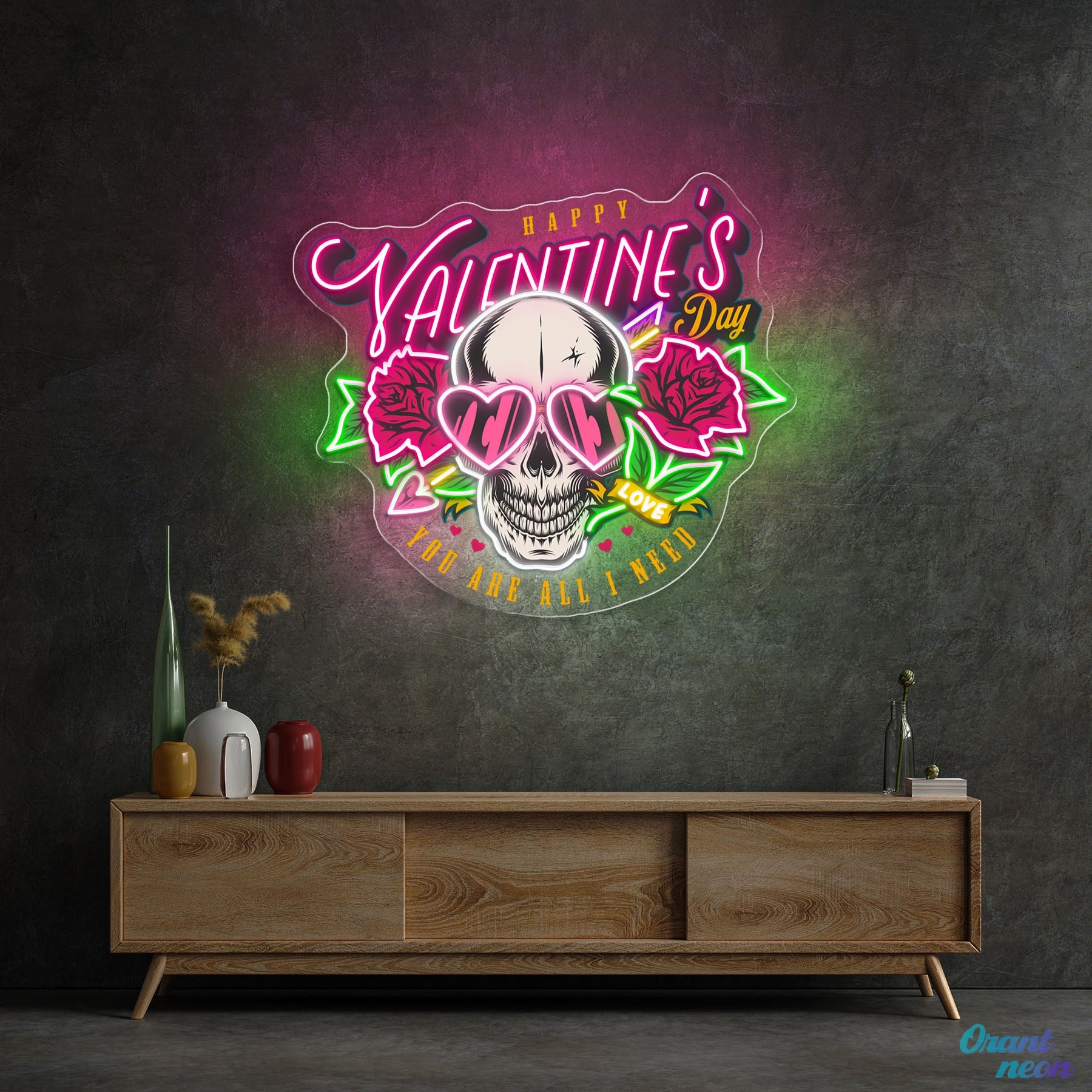 Love Through the Skull: Roses & Arrows Best Gift For Valentine Neon Sight Light Artwork
