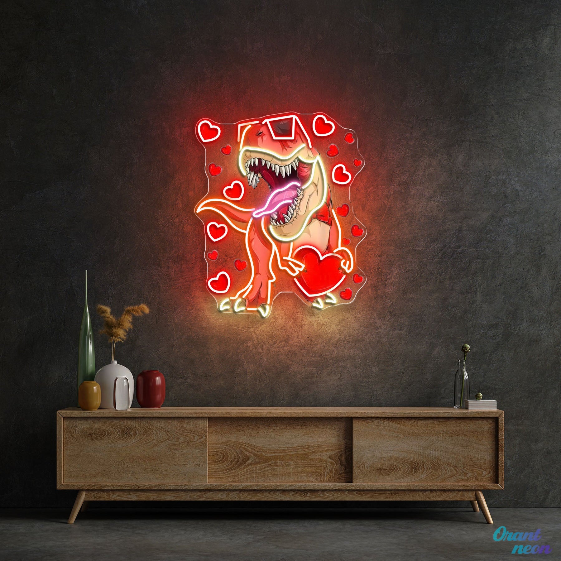 "Dino Love Affair" Best Gift For Valentine Neon Sight Light Artwork