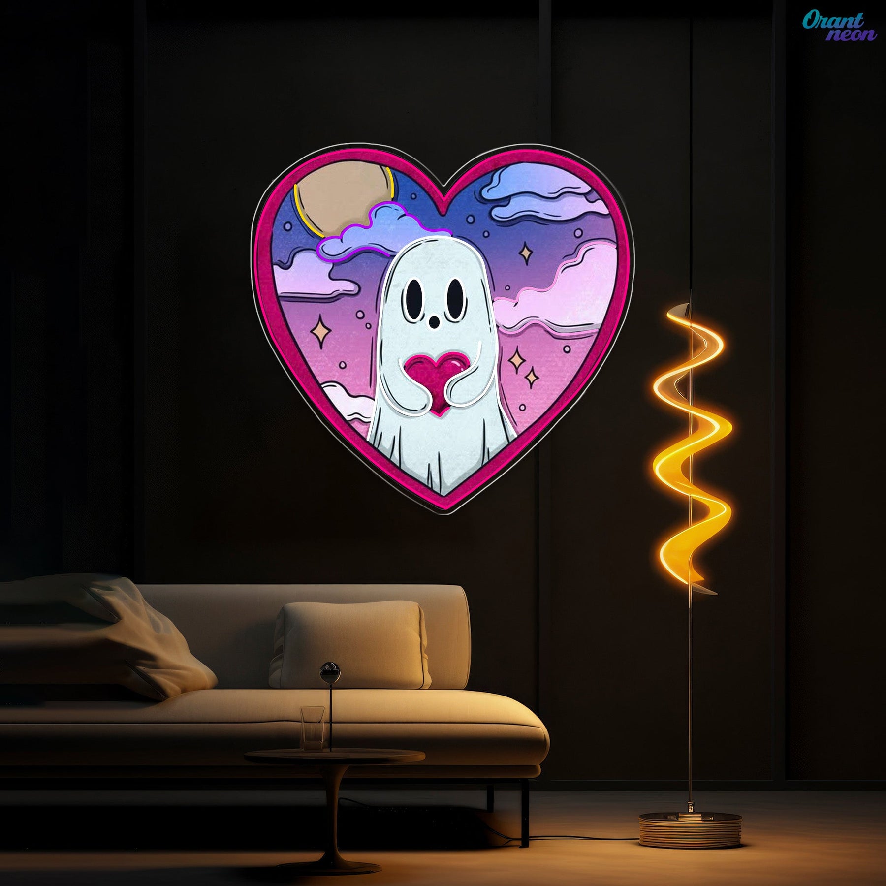 Floating Hearts, Ghostly Love Neon Sight Light Artwork