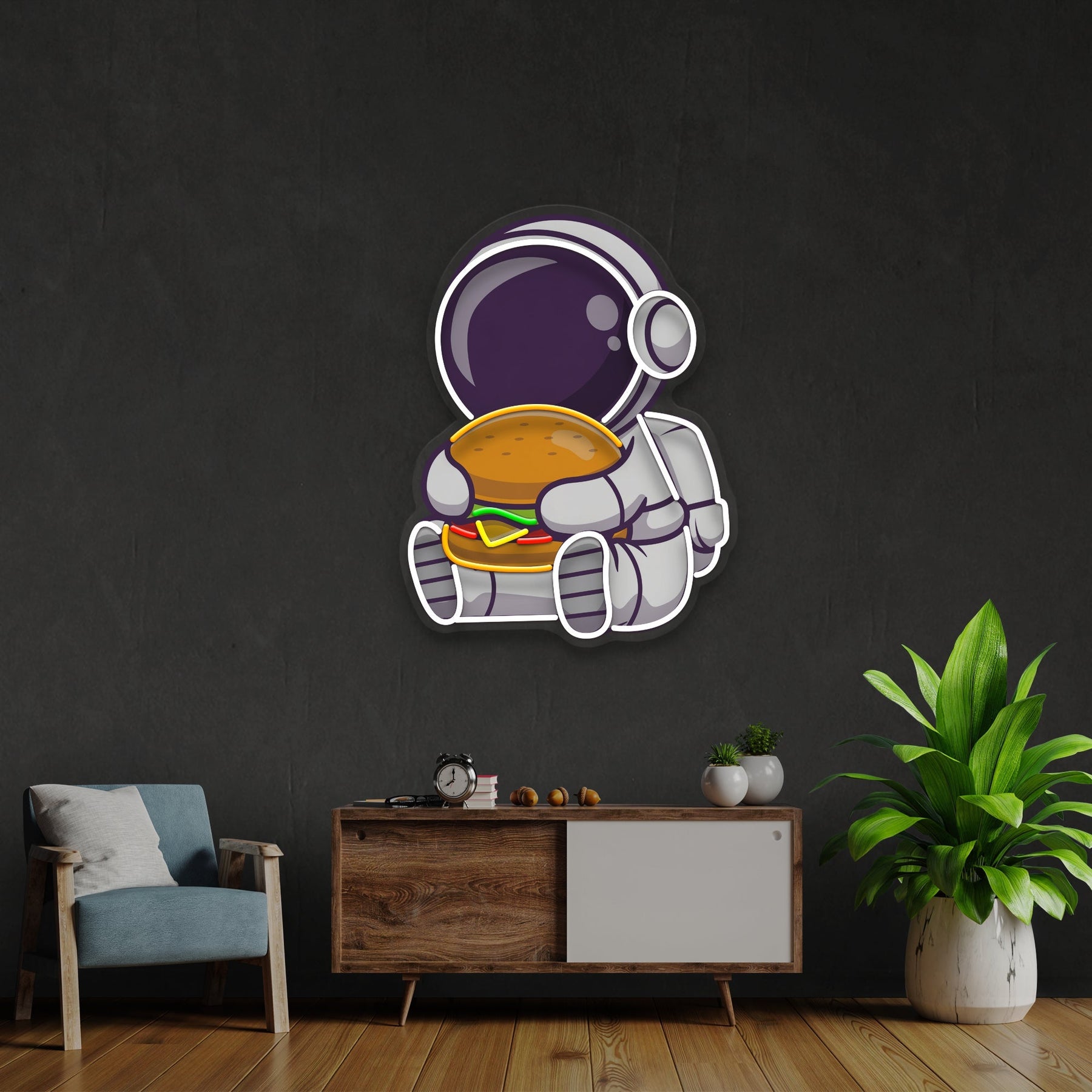 Buger Astronaut Art work Led Neon Sign Light