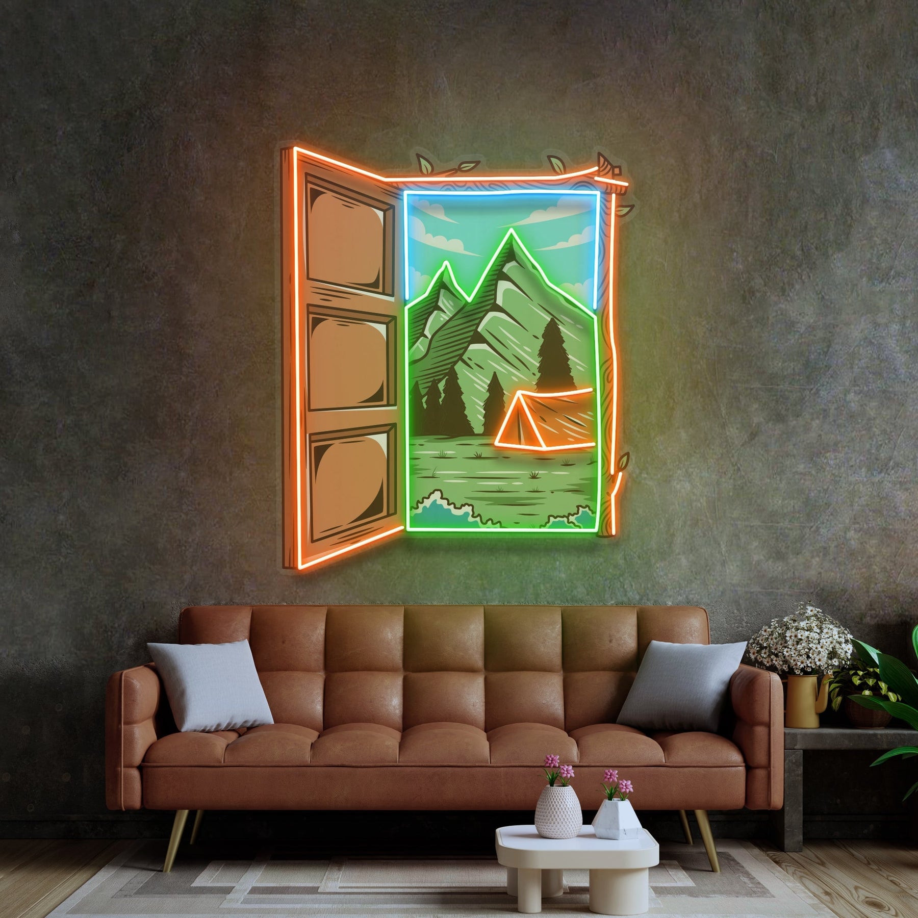 Camping on Hills LED Neon Sign Light Pop Art