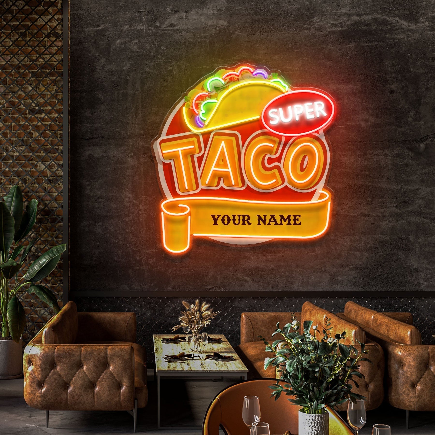 Custom Brand Name Taco Mexican Food Restaurant Decor Artwork Led Neon Sign Light