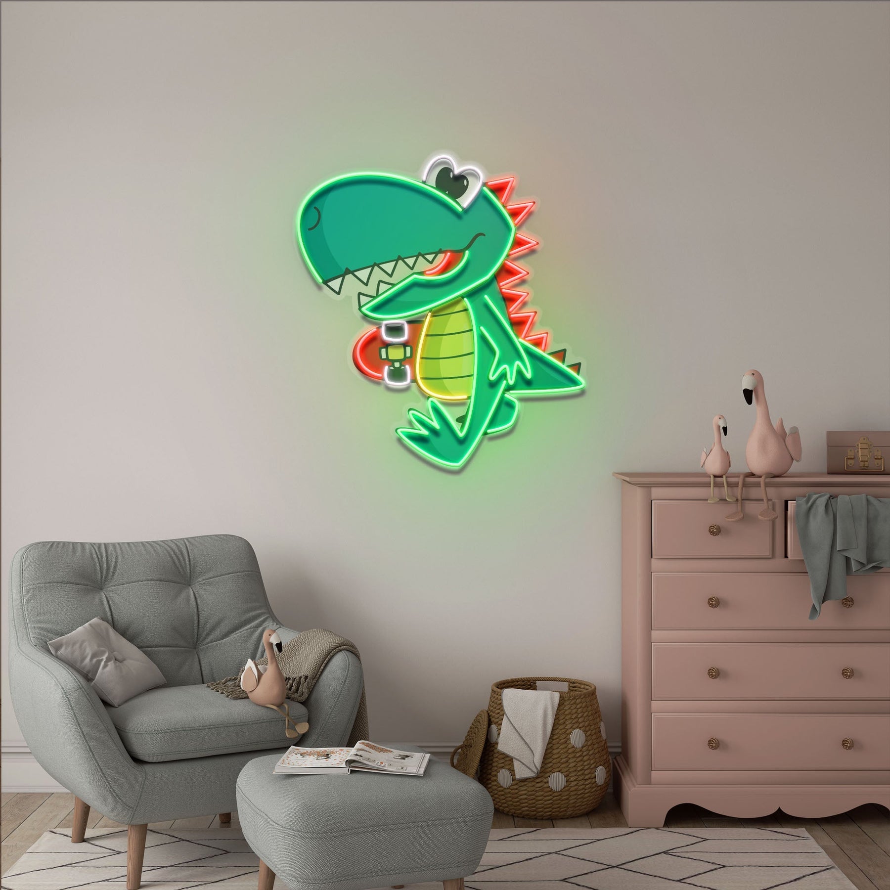 Custom Name Cool Dinosaur Boy Artwork Led Neon Sign Light